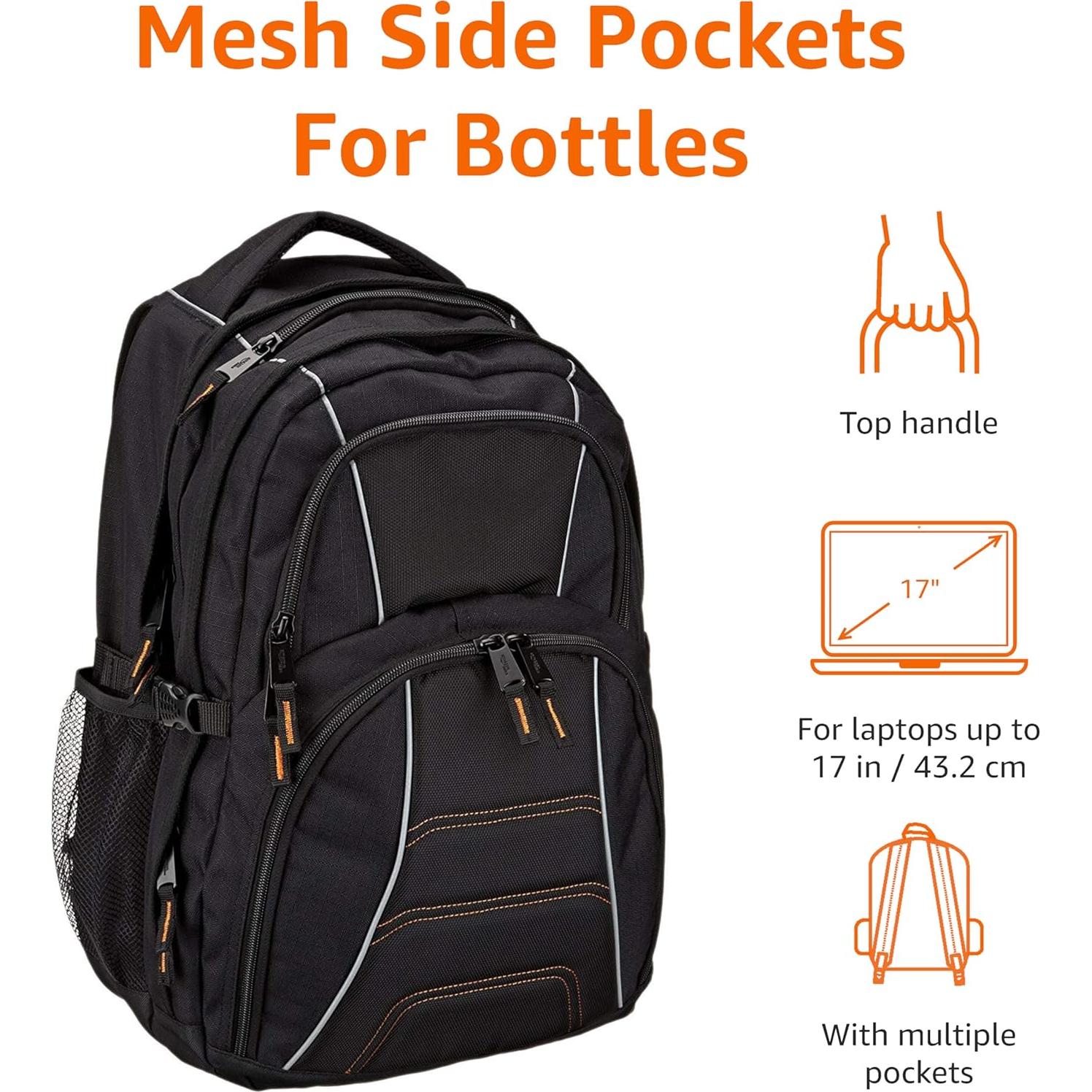 Mochila Amazon Basics para Laptop 17" Negra - Escuela y Trabajo