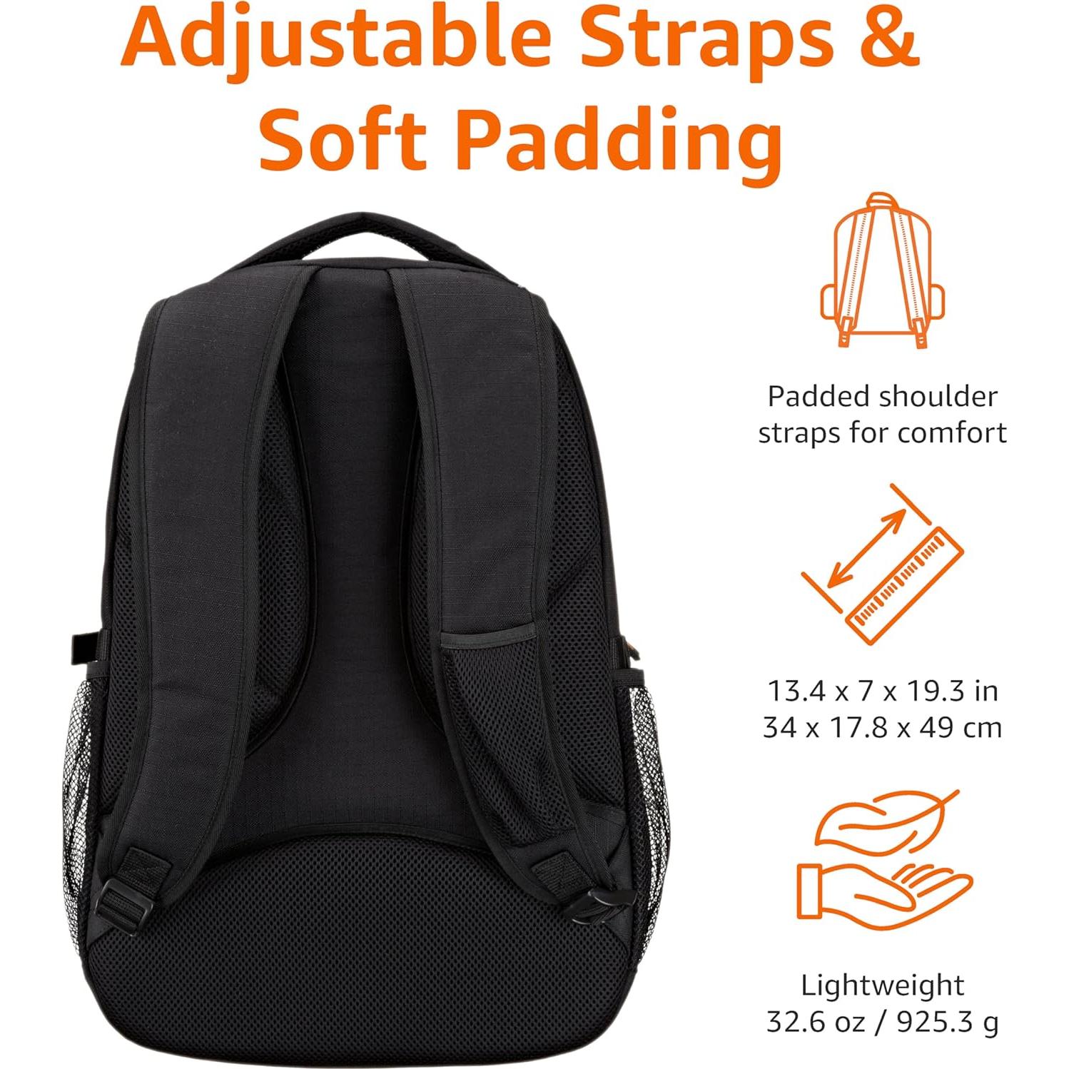 Mochila Amazon Basics para Laptop 17" Negra - Escuela y Trabajo