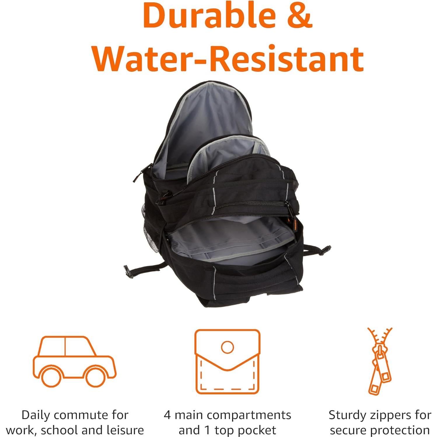 Mochila Amazon Basics para Laptop 17" Negra - Escuela y Trabajo