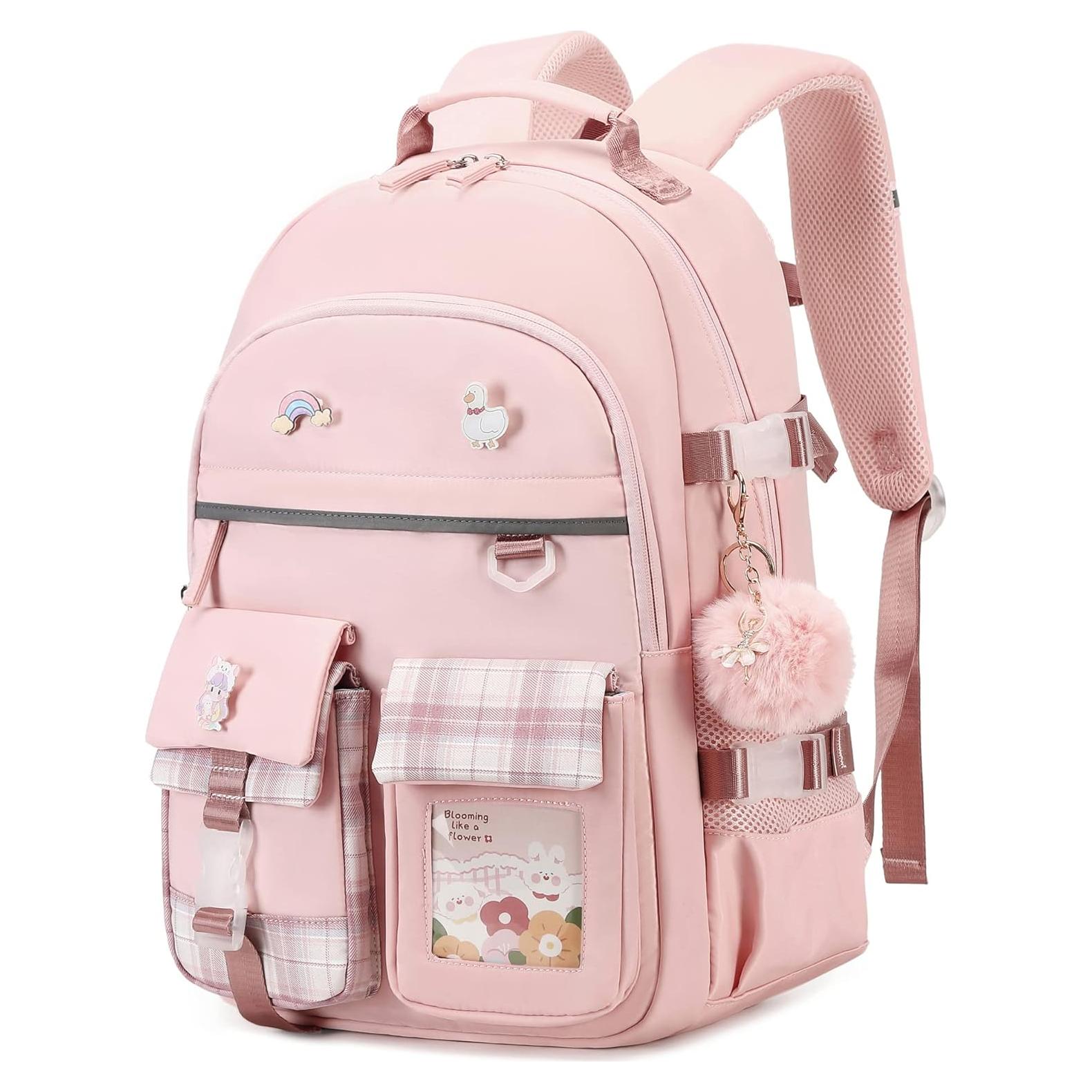 Mochila Escolar Grande para Niñas Rosa - Laptop 15.6"