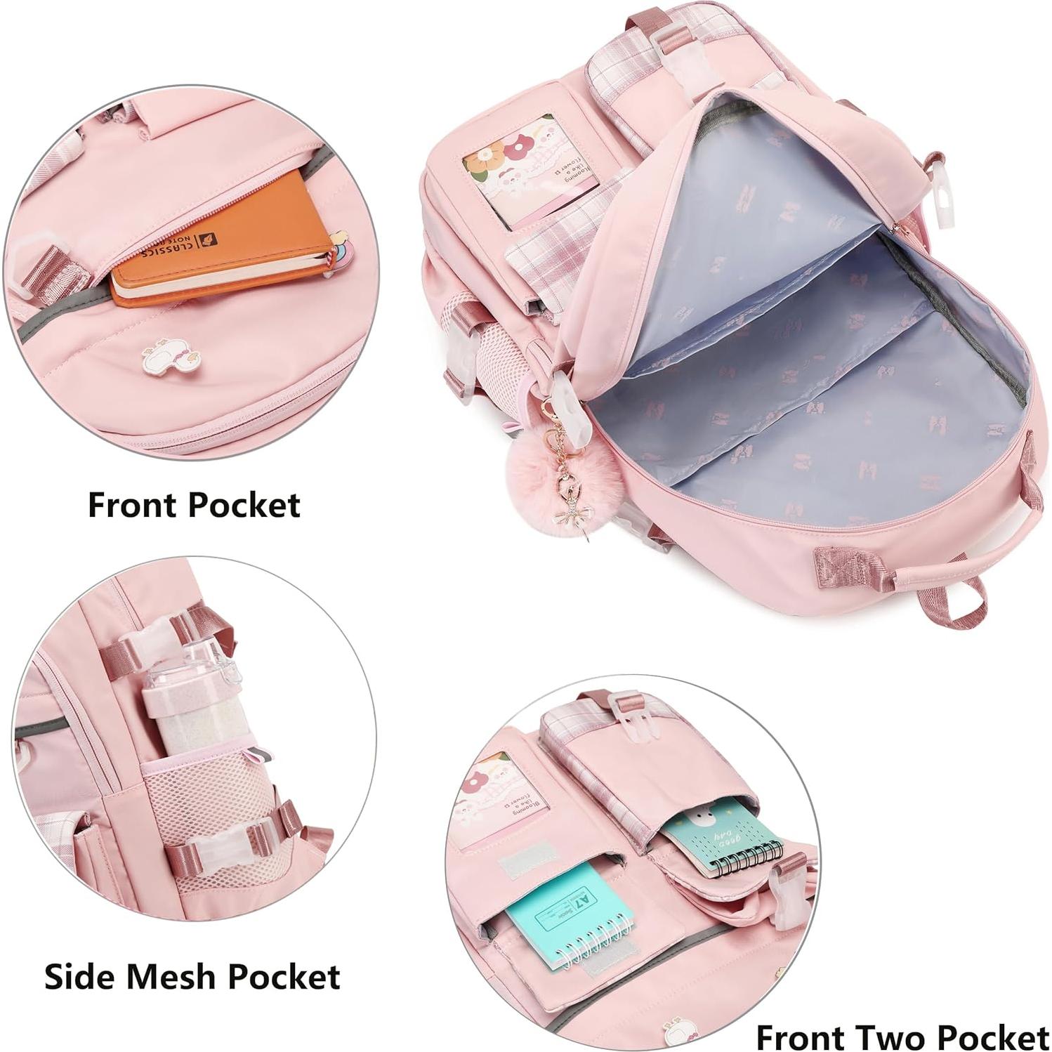 Mochila Escolar Grande para Niñas Rosa - Laptop 15.6"