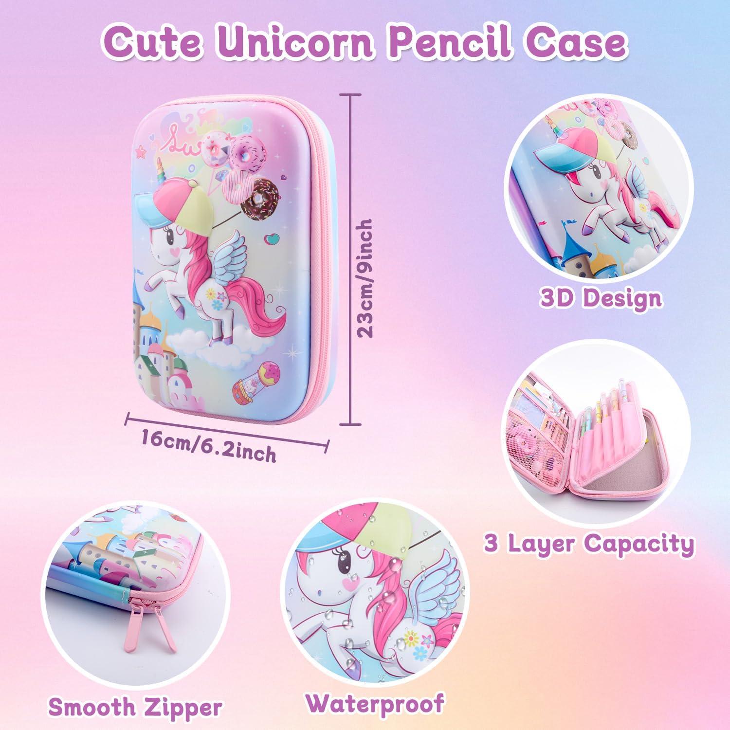 Estuche de Lápices Unicornio Coosilion Rosa 3 Capas Kawaii