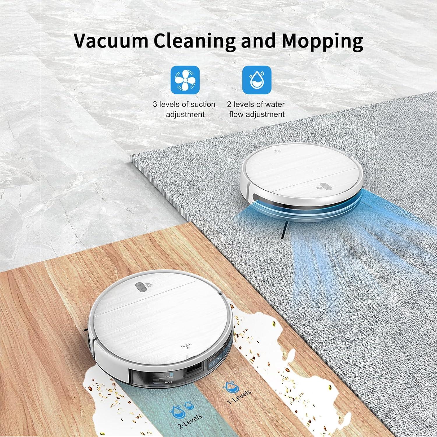 MAMNV Robot Vacuum and Mop, Robotic Vacuum Cleaner with Alexa/Voice/App,for Pet Hair, Self-Charging & Zigzag Path Cleaning, 2 in 1 for Carpet & Hard Floor
