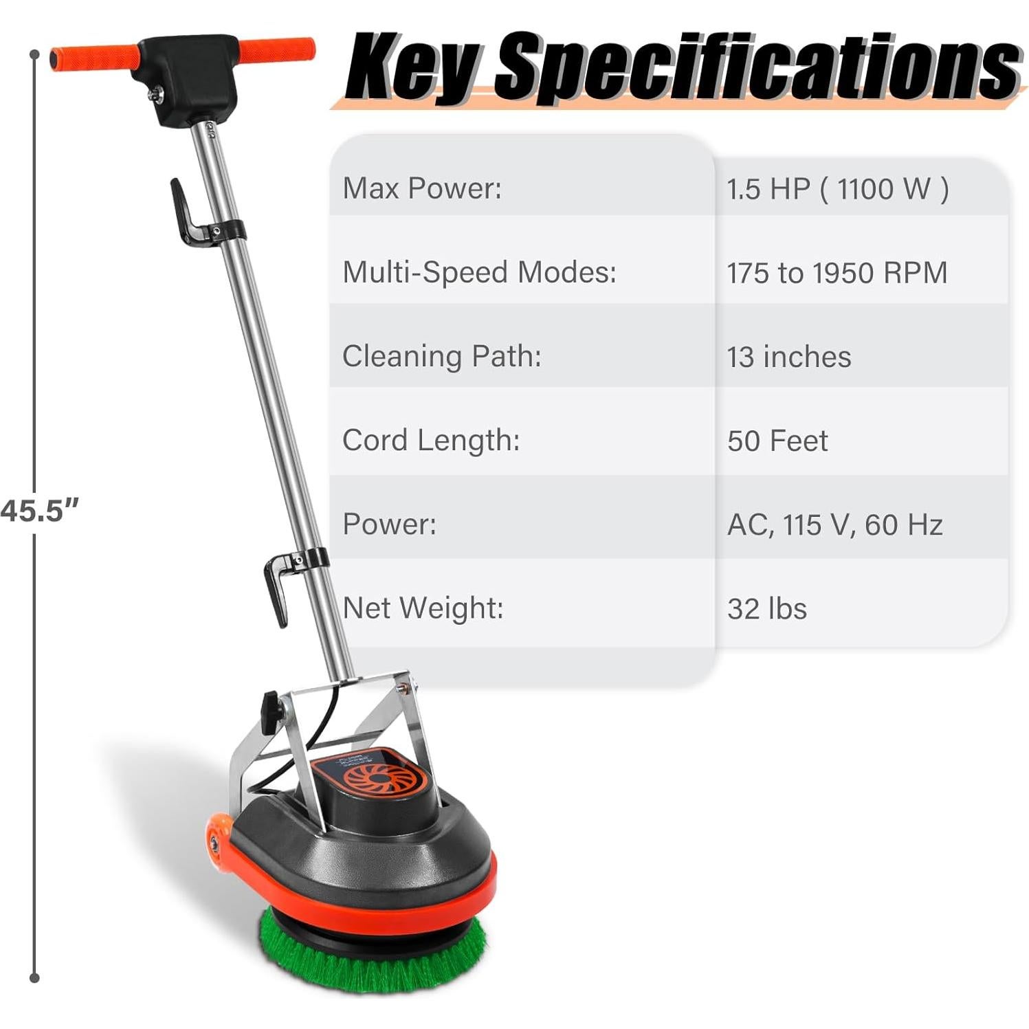 Fregadora y Pulidora de Suelo HHQ - 17.69 kg, 1100W, 15.24m Cable