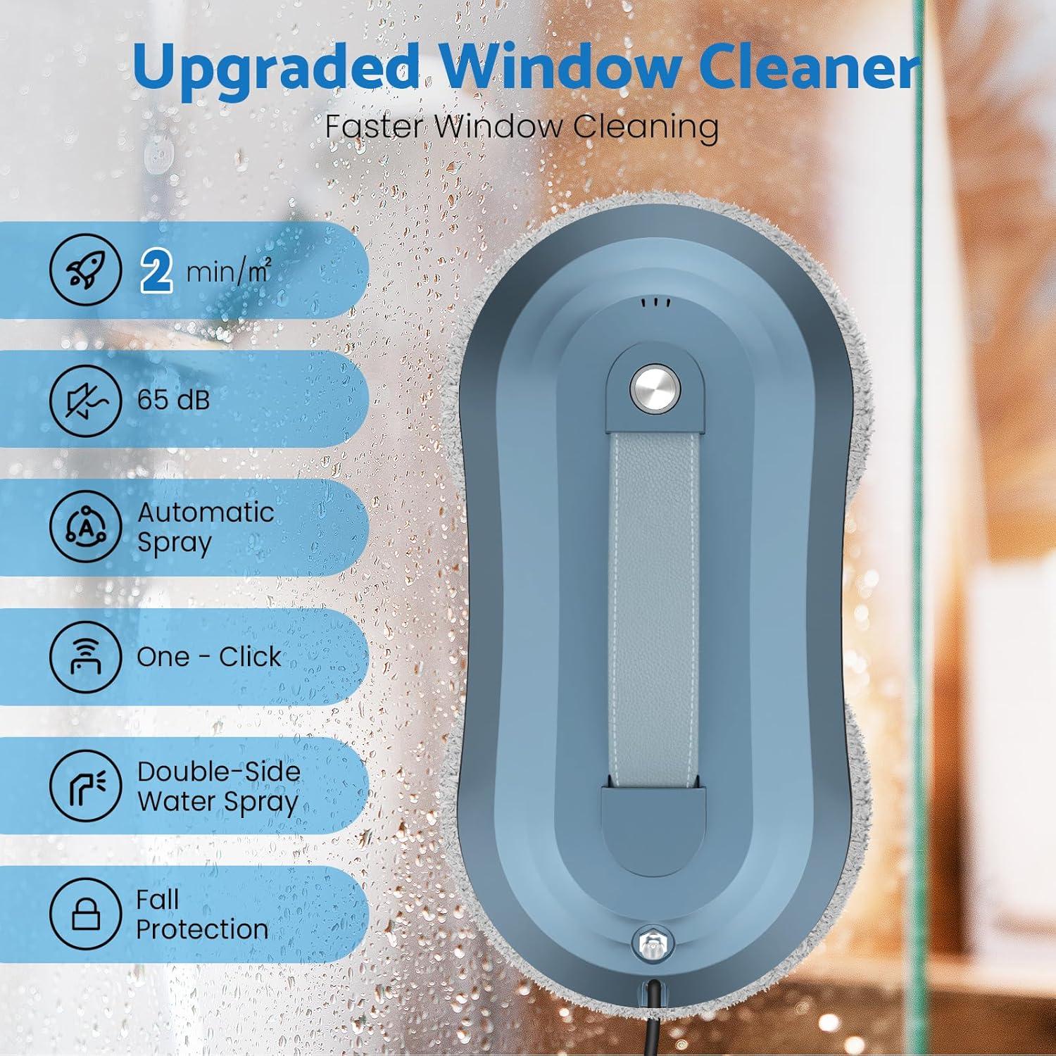 Window Cleaner Robot,Upgraded Window Cleaning Robot with Automatic Water Spray,2 Mins/M² Effective Remote Control Automatic Robot Window Cleaner 2800Pa for Windows/Tiles/Glass,Blue