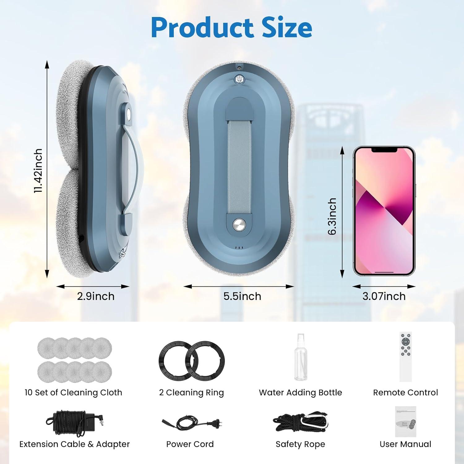 Window Cleaner Robot,Upgraded Window Cleaning Robot with Automatic Water Spray,2 Mins/M² Effective Remote Control Automatic Robot Window Cleaner 2800Pa for Windows/Tiles/Glass,Blue