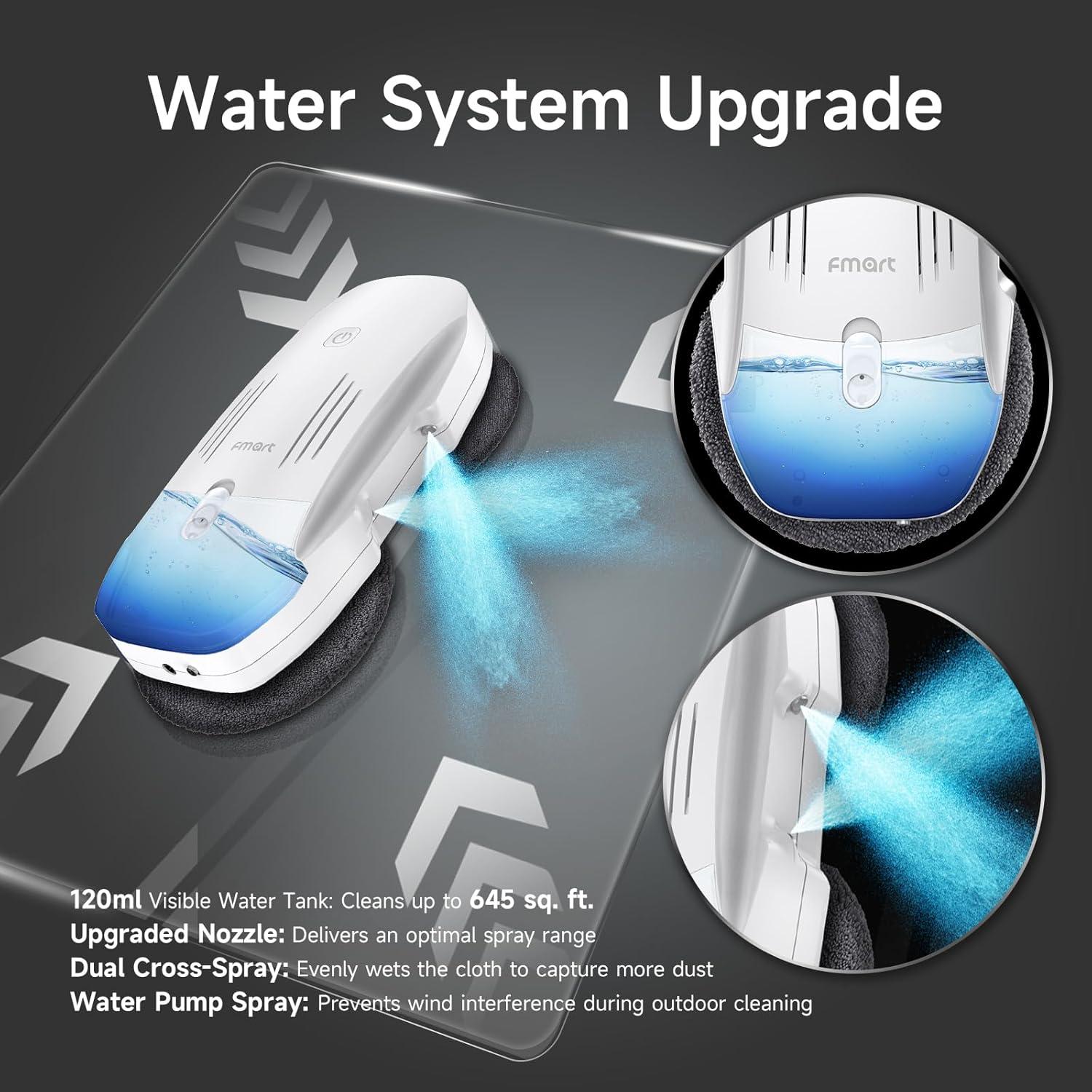 FMART T10PRO Window Cleaning Robot with Dual-Spray, 120ml Water Tank, 3800PA, AI Intelligent Path Planning, Edge Detection, APP Control Window Cleaner Robot for Interior/Exterior Highrise Windows