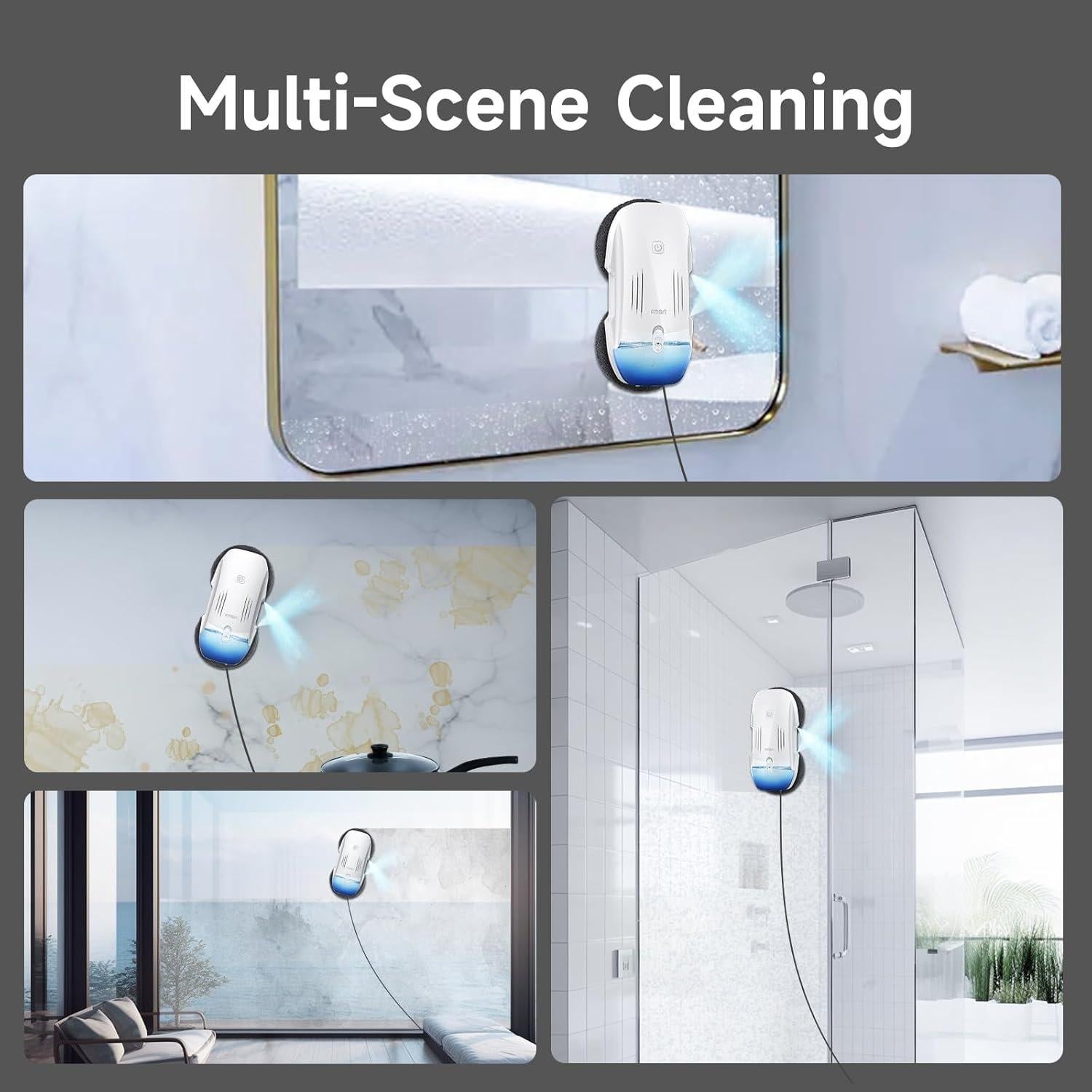 FMART T10PRO Window Cleaning Robot with Dual-Spray, 120ml Water Tank, 3800PA, AI Intelligent Path Planning, Edge Detection, APP Control Window Cleaner Robot for Interior/Exterior Highrise Windows