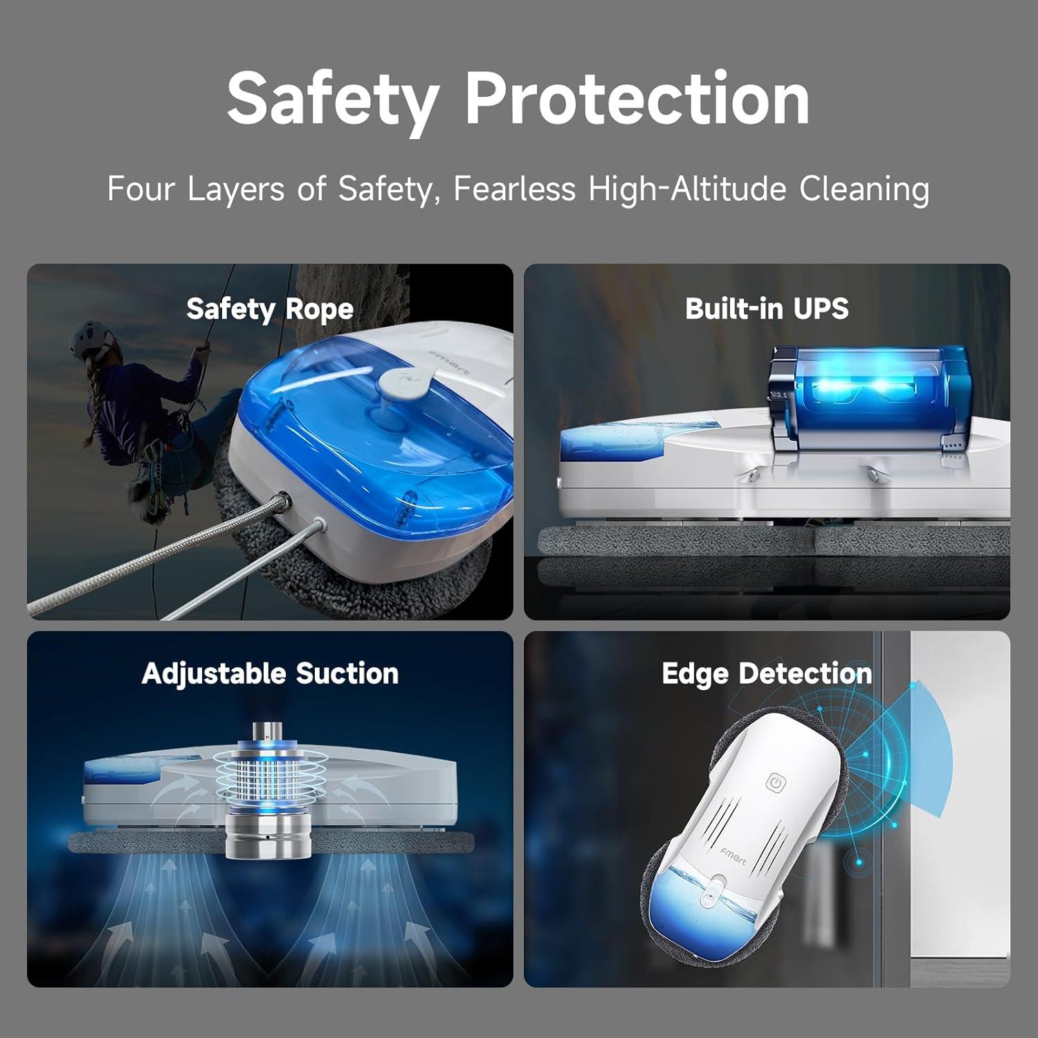 FMART T10PRO Window Cleaning Robot with Dual-Spray, 120ml Water Tank, 3800PA, AI Intelligent Path Planning, Edge Detection, APP Control Window Cleaner Robot for Interior/Exterior Highrise Windows