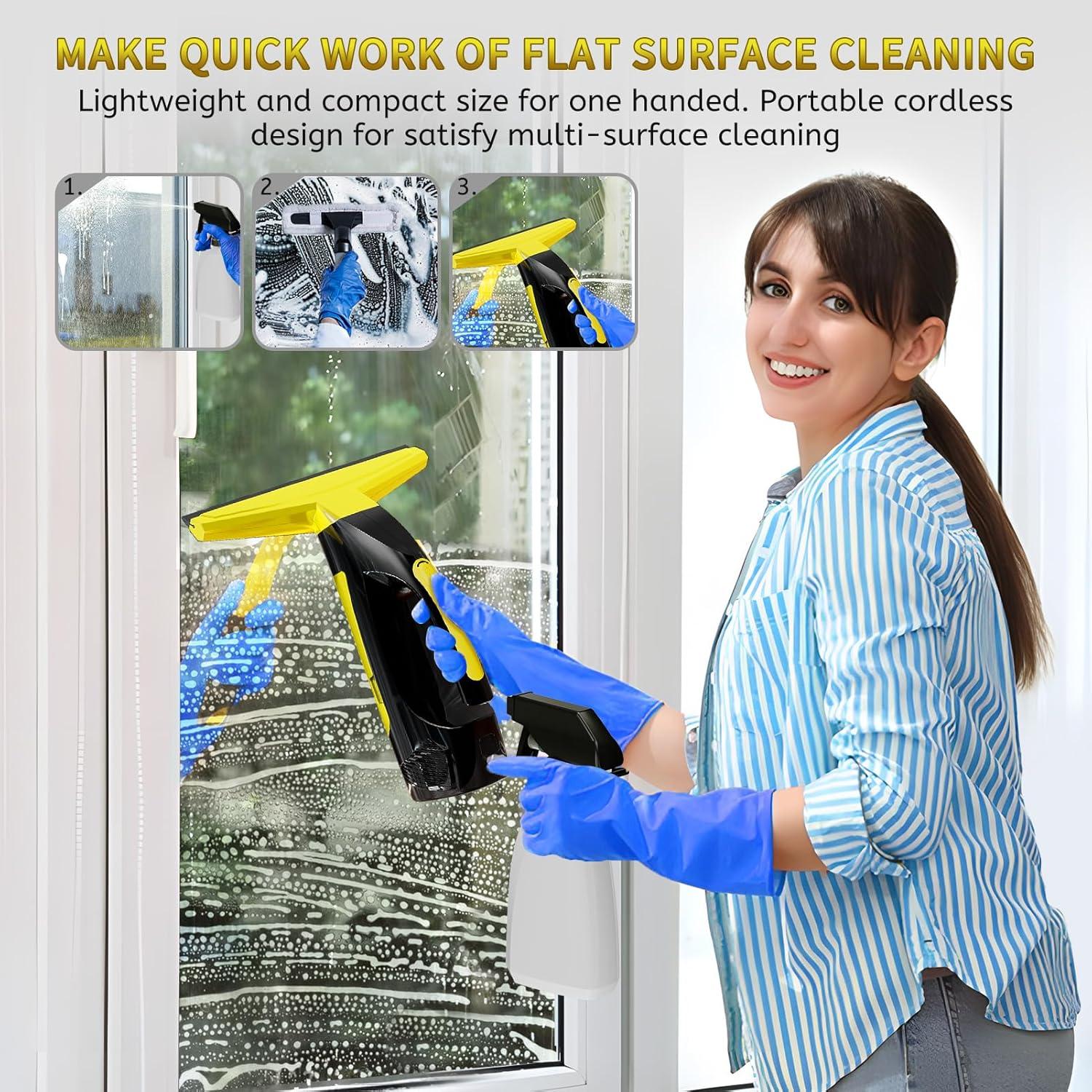 Window Vacuum Squeegee Cordless, Window Vac with Detachable Water Tank and Strong Suction, Electric Window Cleaning Tool for Shower Wall, Mirror, Glass, Car Windshield, Countertop, Tiles