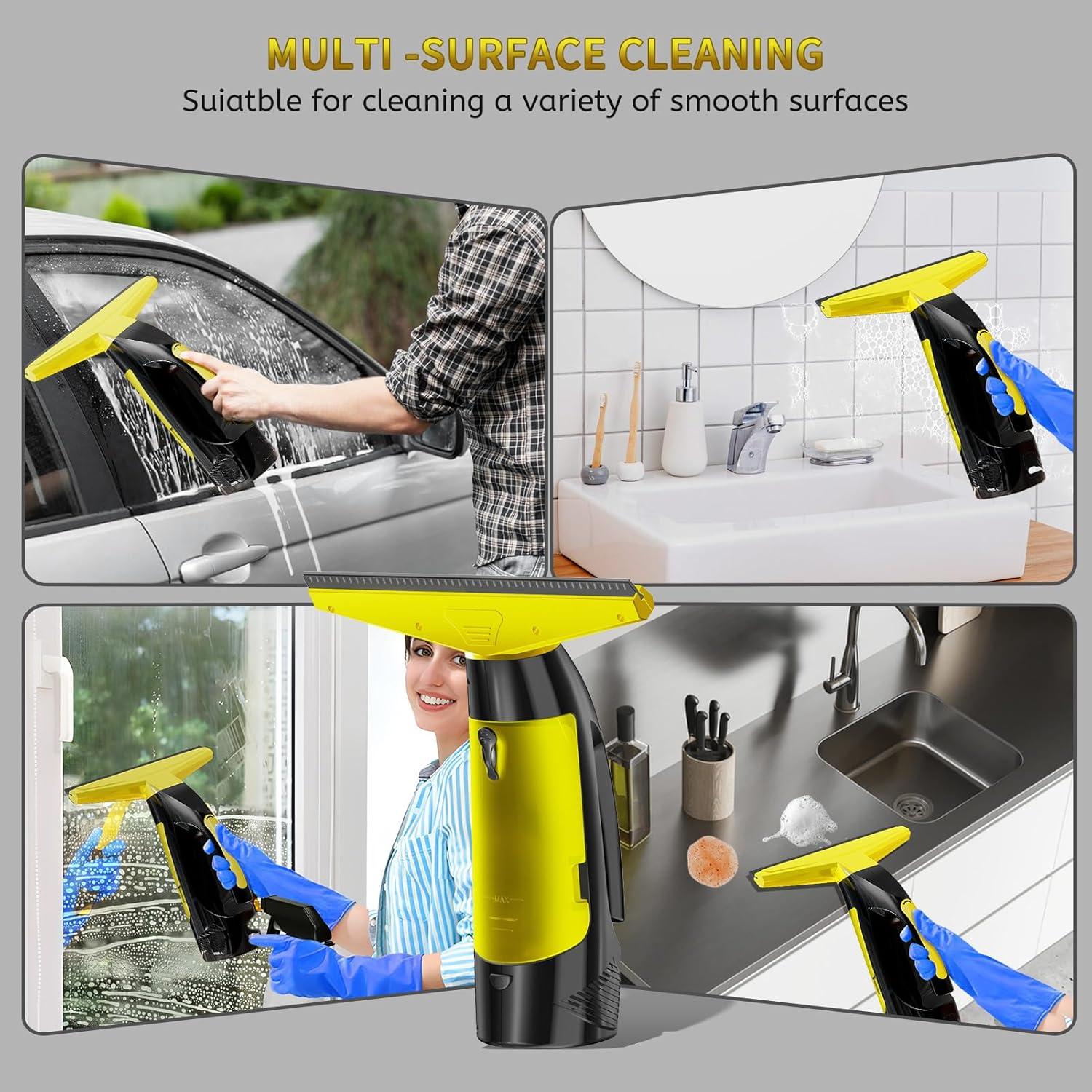 Window Vacuum Squeegee Cordless, Window Vac with Detachable Water Tank and Strong Suction, Electric Window Cleaning Tool for Shower Wall, Mirror, Glass, Car Windshield, Countertop, Tiles