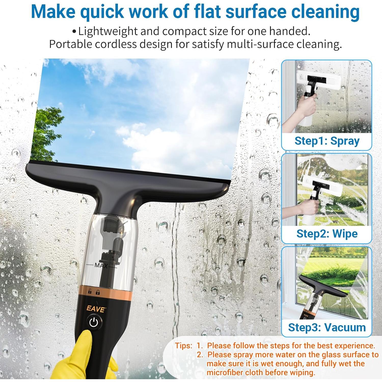 Rechargeable Window Vac, Electric Window Vacuum Squeegee, with 11 in. Squeegee Blade, Cordless Window Vacuum Cleaner Set for Cleaning Windows, Shower Doors, Mirrors, Tiles