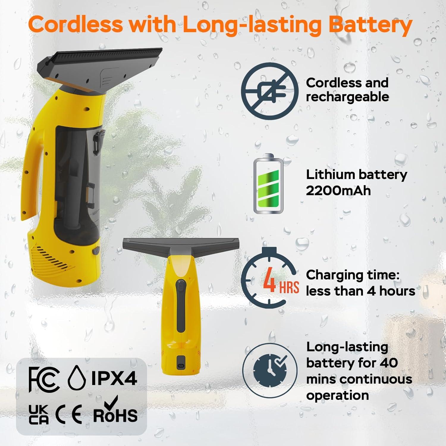 All-in-One Electric Window Vacuum Squeegee Set, Streak-Free Cordless Window Cleaner Tool with Extra Sprayer, Glass Cleaner Tool for Windows, Mirrors & Smooth Surfaces