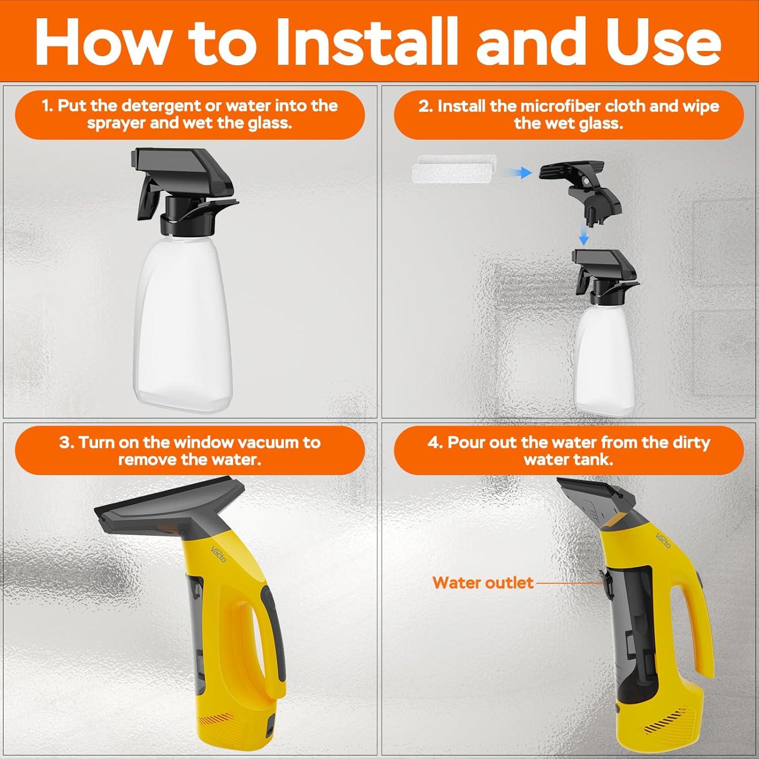 All-in-One Electric Window Vacuum Squeegee Set, Streak-Free Cordless Window Cleaner Tool with Extra Sprayer, Glass Cleaner Tool for Windows, Mirrors & Smooth Surfaces