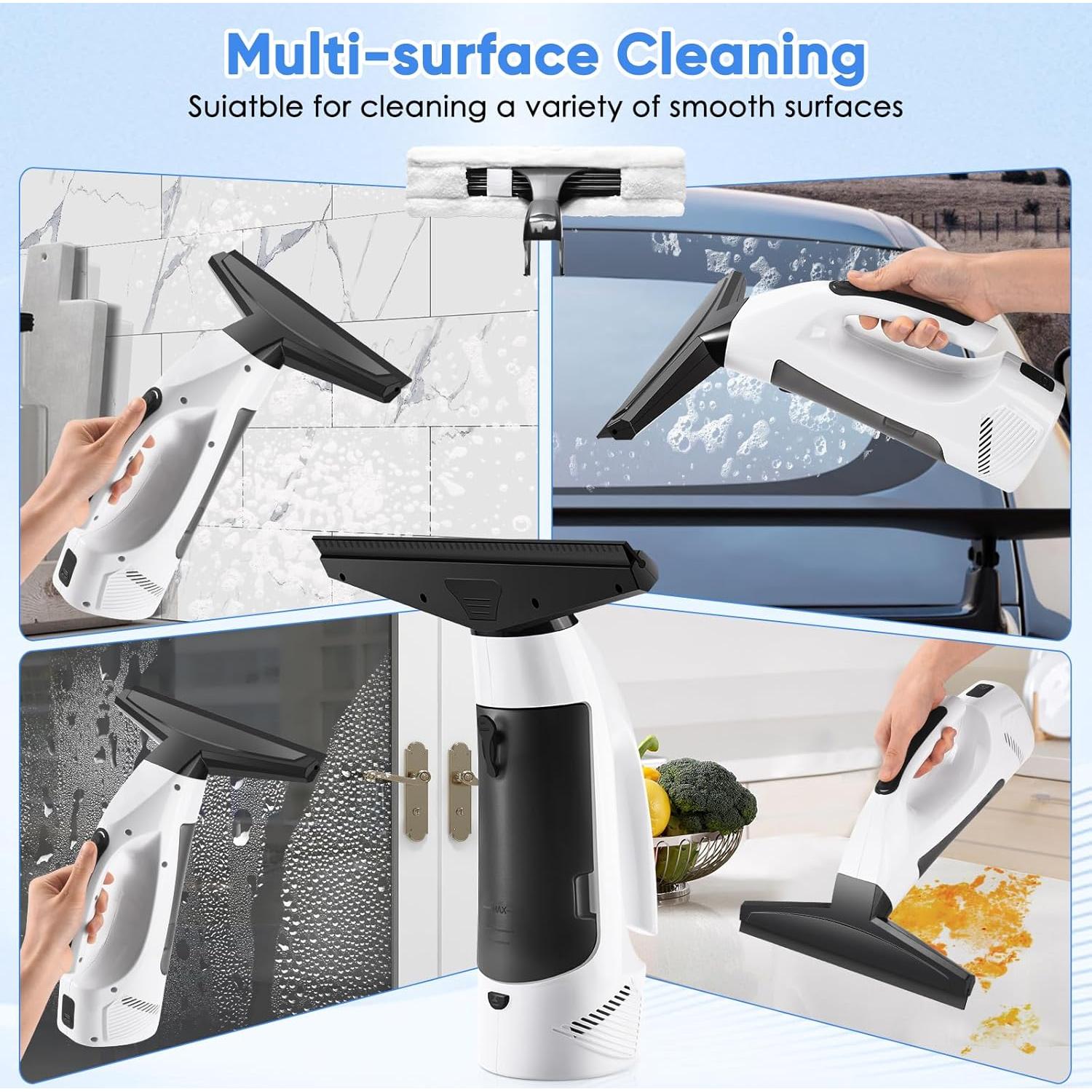 Window Vacuum, Window Vacuum Squeegee Cordless, Handheld Window Vac with Multi-Purpose Spray Bottle & Microfiber Cloth, Electric Cleaning Tool for Windows, Tiles, Mirror, Countertop, Car Windshield