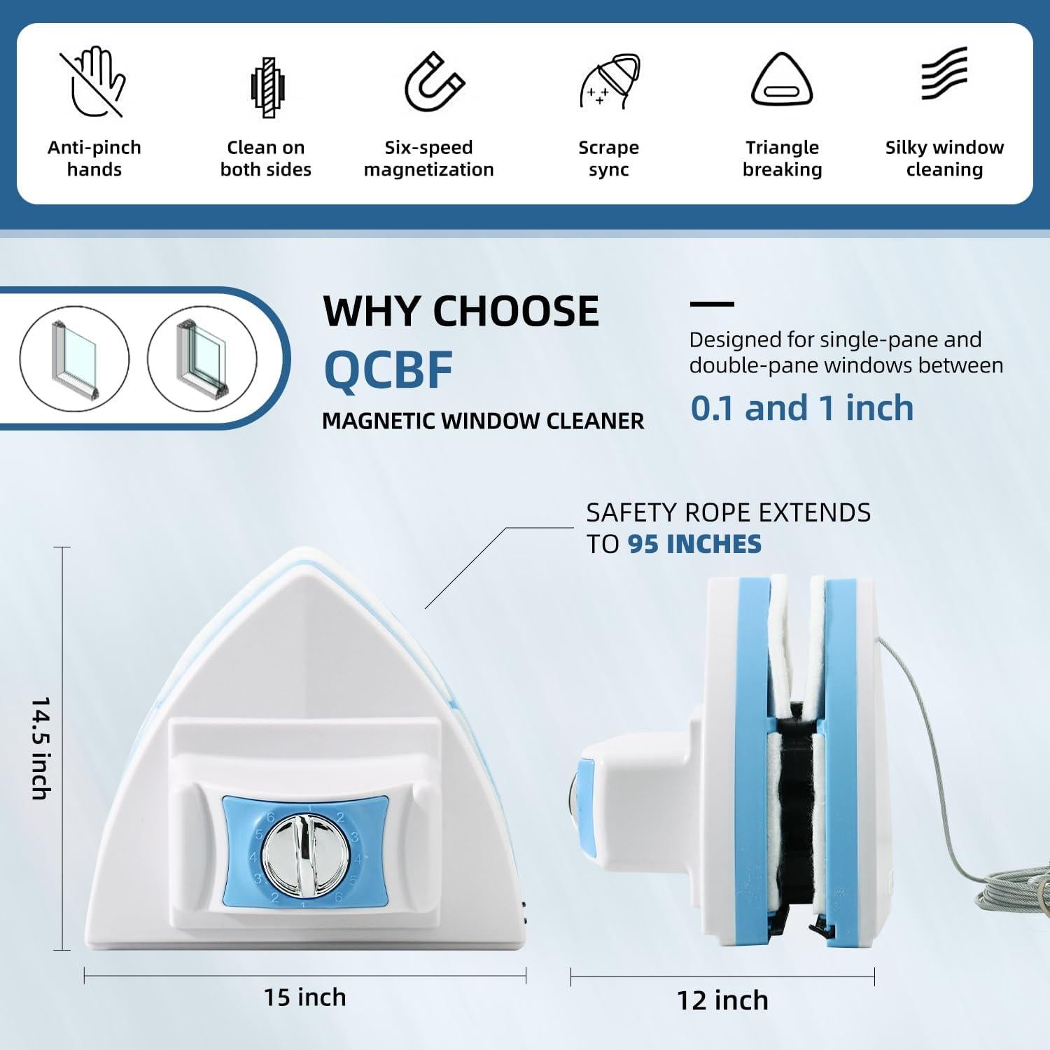Limpiador de Ventanas Magnético Doble Cara QCBF 3-30mm Azul