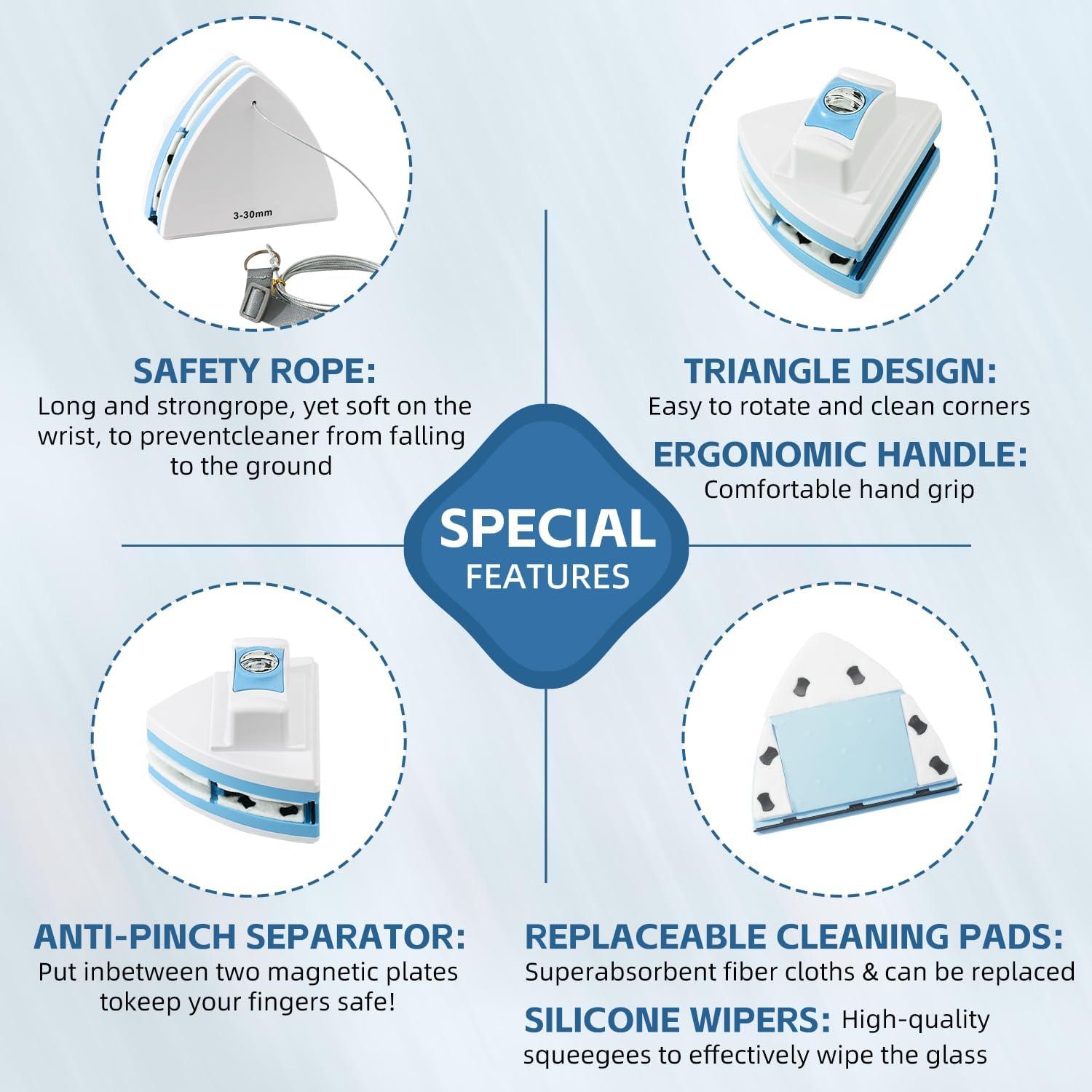 Limpiador de Ventanas Magnético Doble Cara QCBF 3-30mm Azul