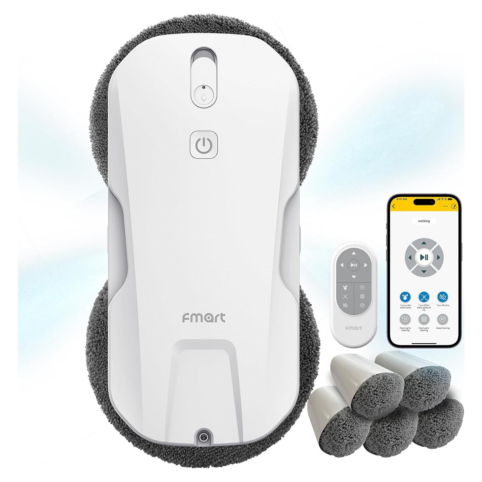 FMART T11 Window Cleaning Robot, Auto 4-Way Water Spray, 5300Pa Strong Suction, High-Speed Cleaning, <60dB Ultra-Quiet, 60mm Slim Window Robot, Smart Navigation, Anti-Drop & 50min UPS Protection