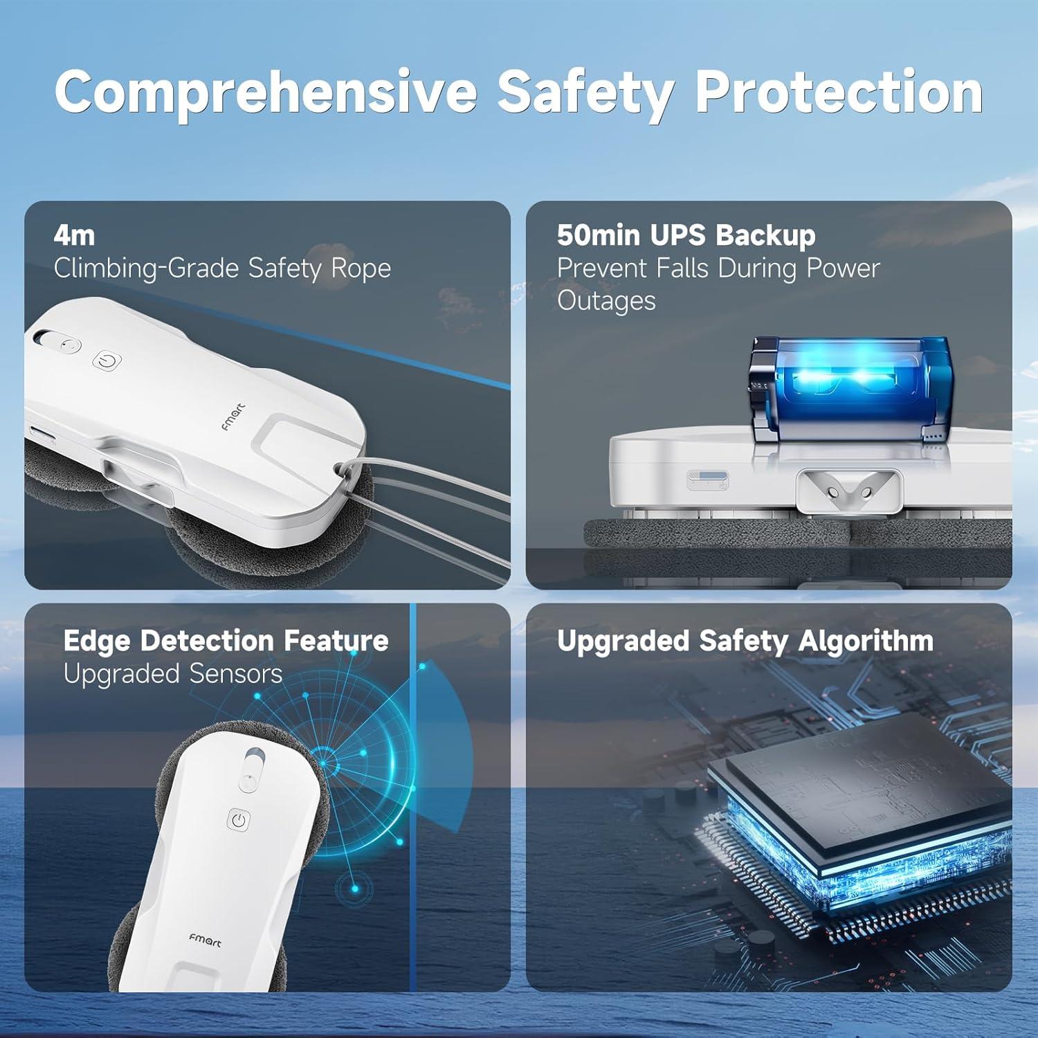 FMART T11 Window Cleaning Robot, Auto 4-Way Water Spray, 5300Pa Strong Suction, High-Speed Cleaning, <60dB Ultra-Quiet, 60mm Slim Window Robot, Smart Navigation, Anti-Drop & 50min UPS Protection