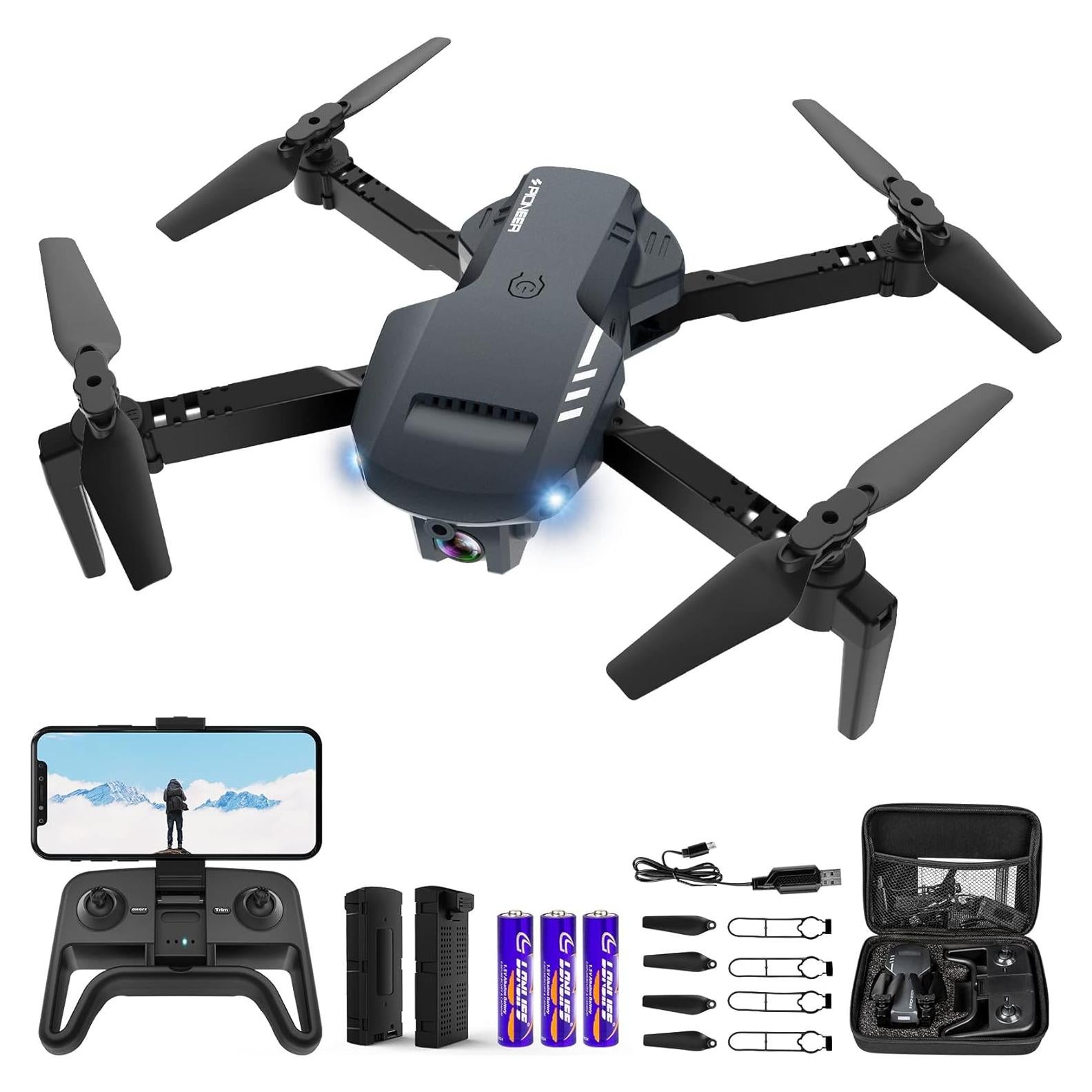 Drone Plegable RADCLO HD 1080P con Estuche y 2 Baterías