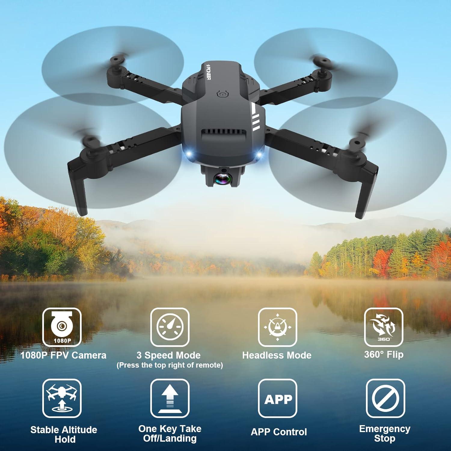 Drone Plegable RADCLO HD 1080P con Estuche y 2 Baterías