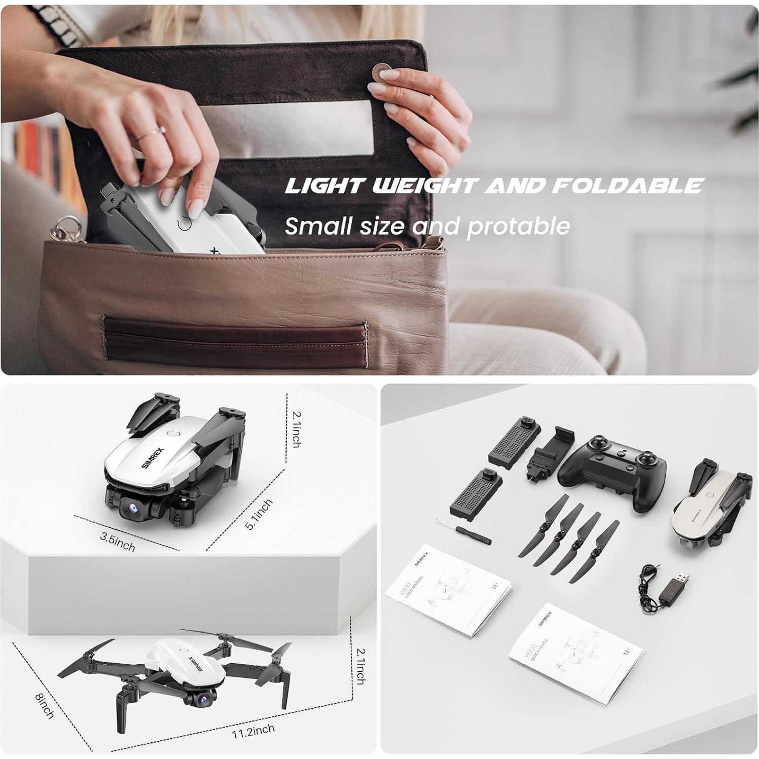 Drone SIMREX X800 con Cámara 1080P, Plegable y Control Remoto