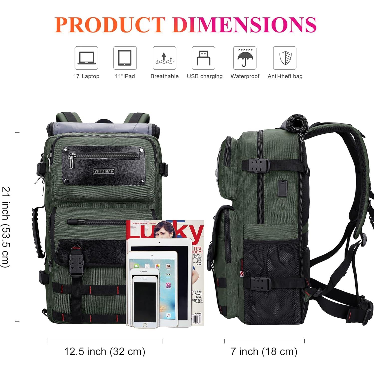 Mochila de Viaje WITZMAN B685 Verde Militar para Laptop 17"