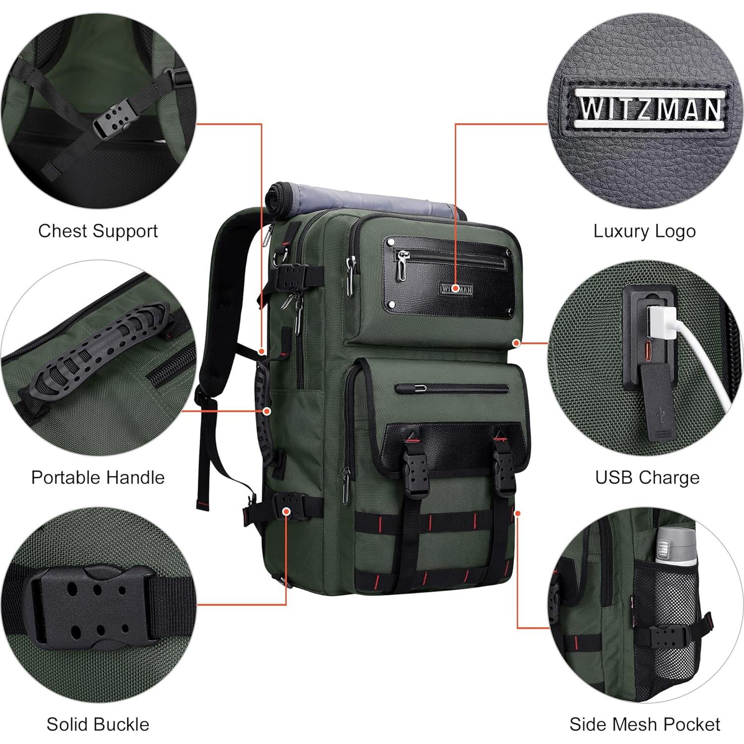 Mochila de Viaje WITZMAN B685 Verde Militar para Laptop 17"