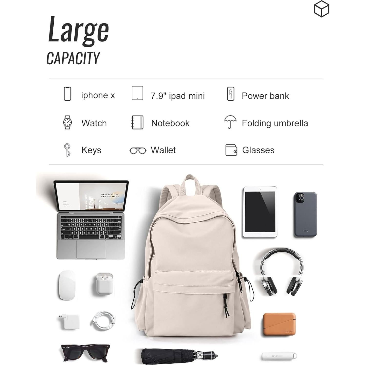 Mochila Blanca Impermeable Unisex 46x32x14 cm 24L