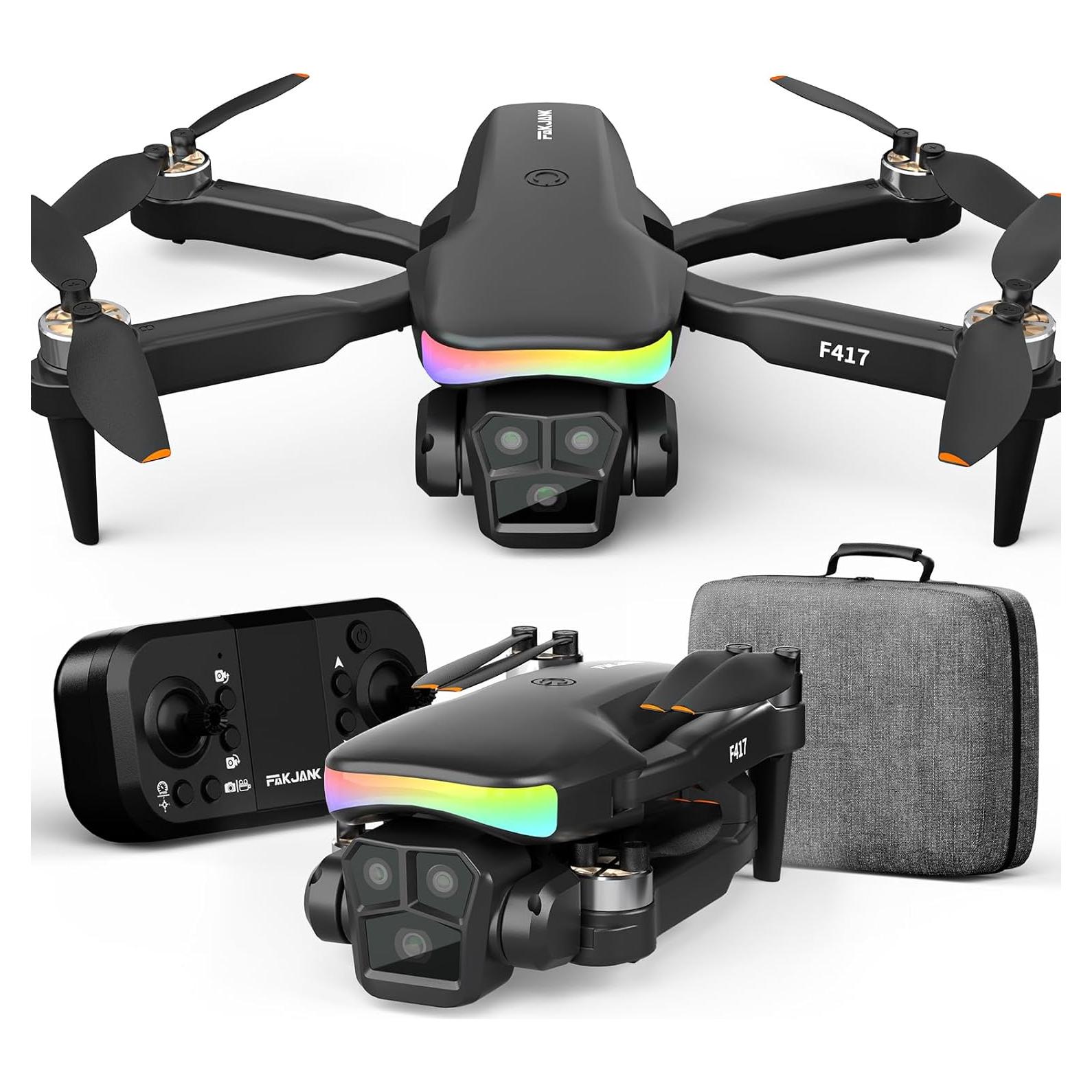 Dron F417 FAKJANK con Cámara HD 1080P y Luz LED RGB