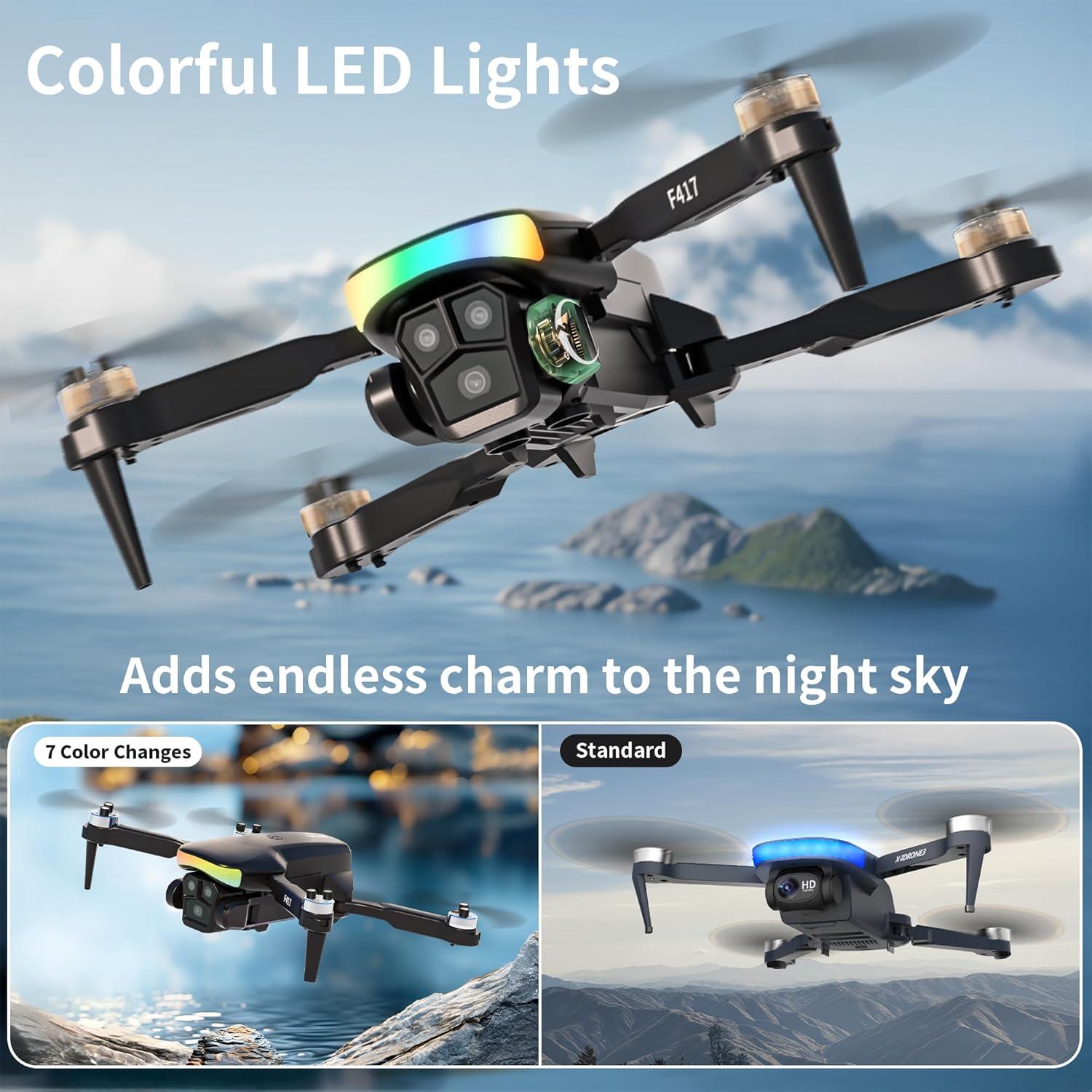 Dron F417 FAKJANK con Cámara HD 1080P y Luz LED RGB