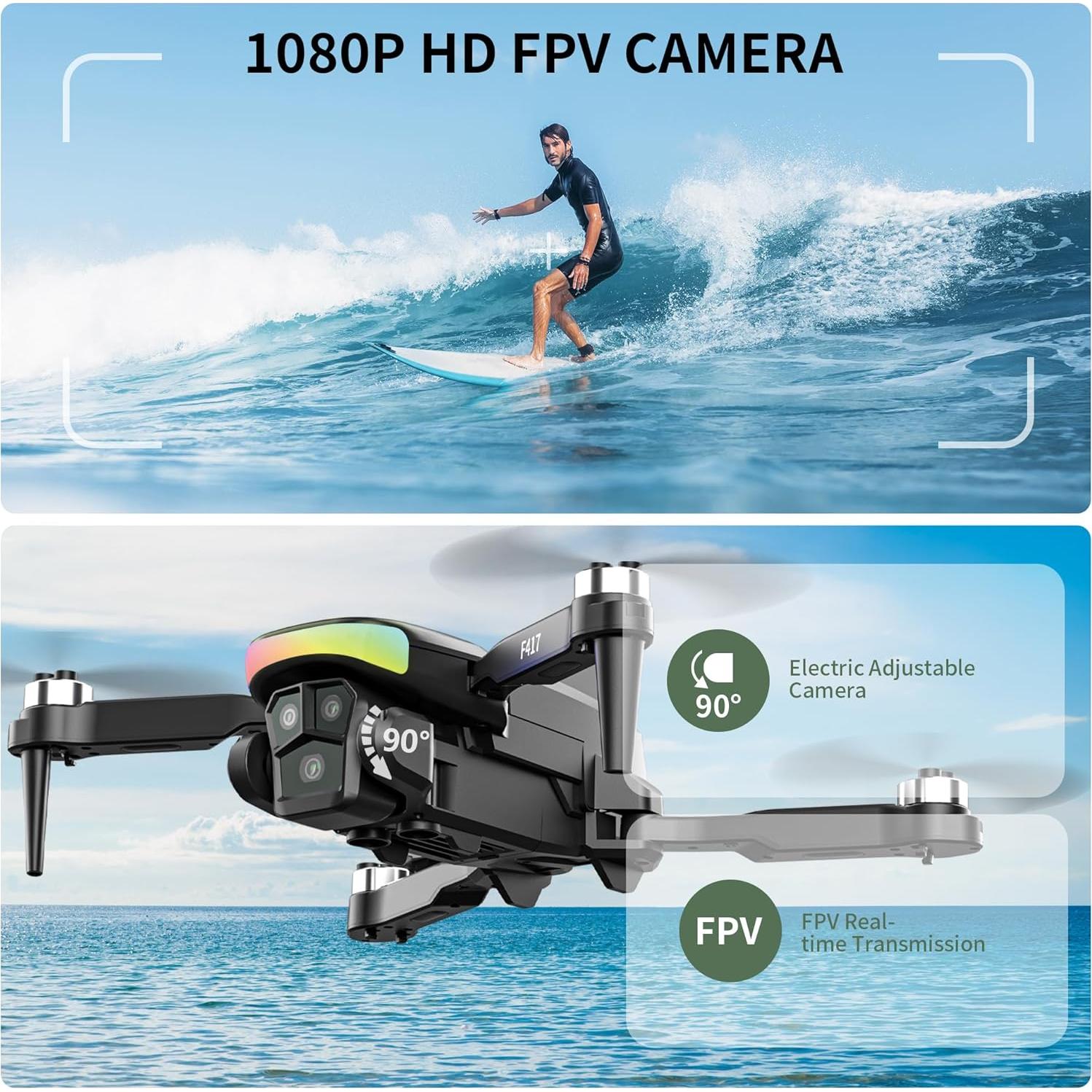 Dron F417 FAKJANK con Cámara HD 1080P y Luz LED RGB