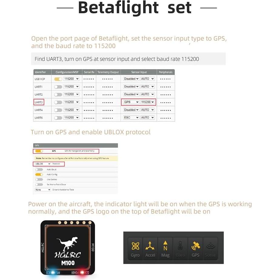 Módulo GPS HGLRC M100-5883 con brújula para UAV FPV