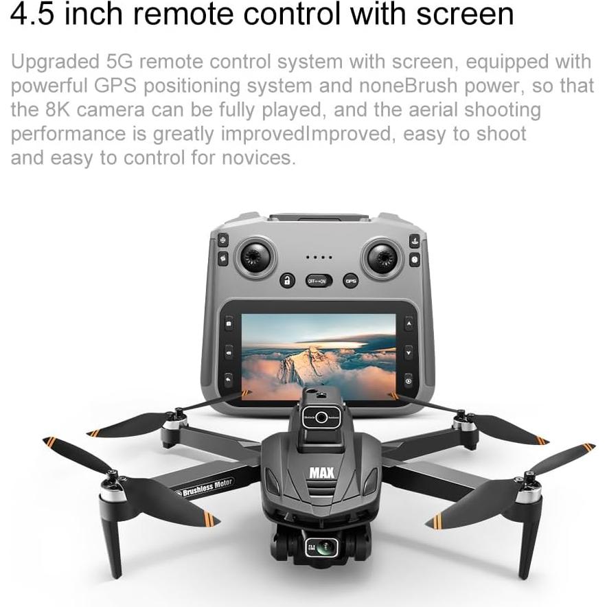 GPS Drone with 4K Camera, 4.5" LCD Display - 3280ft HD Image Transmission, 50x Zoom, Auto return, Follow Me, Go Home, Gesture Control, One Key Takeoff/Landing, Altitude Hold,led Light ，Professional Quadcopter for Aerial Photography Control and Video Recording, Beginner-Friendly FPV RC Quadcopter