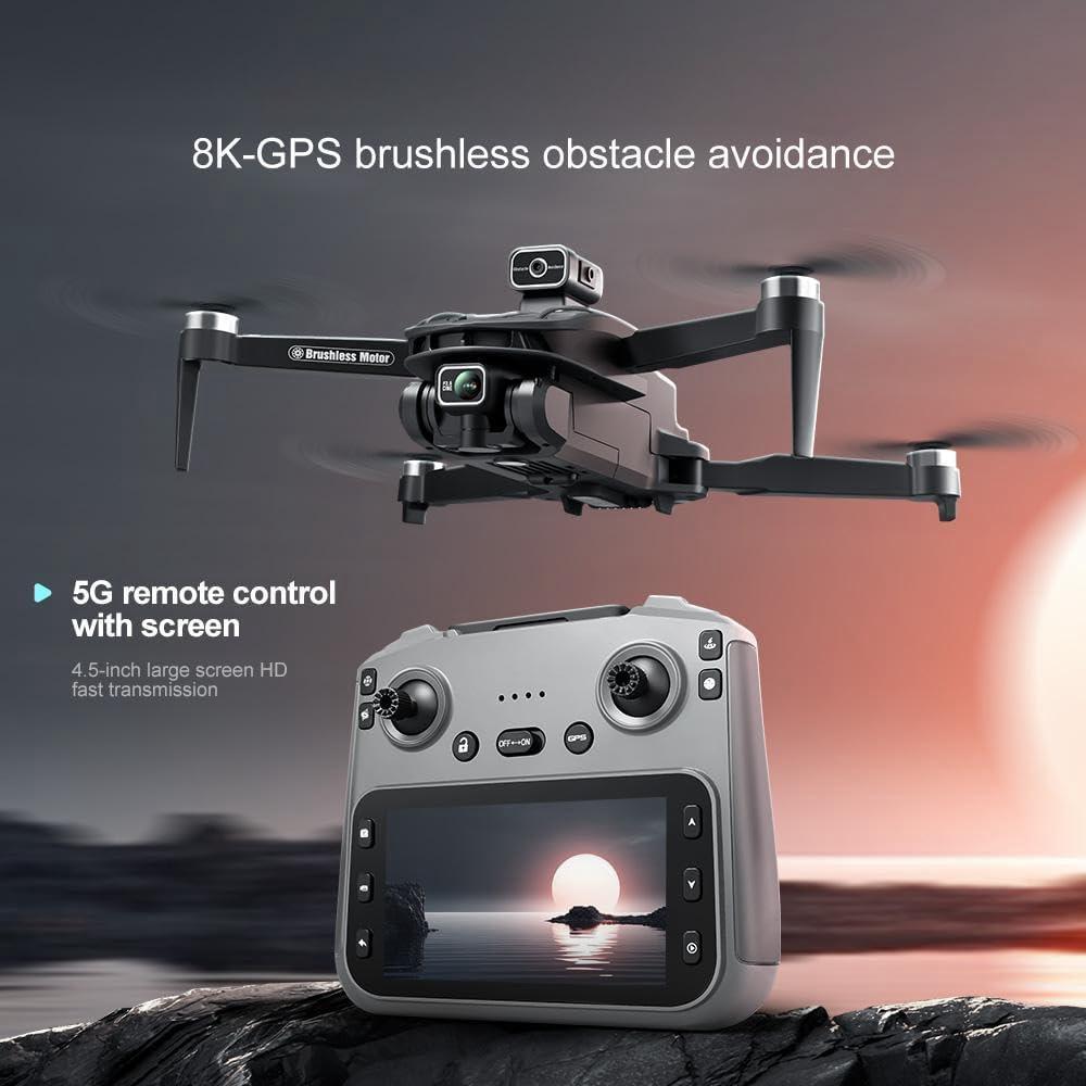GPS Drone with 4K Camera, 4.5" LCD Display - 3280ft HD Image Transmission, 50x Zoom, Auto return, Follow Me, Go Home, Gesture Control, One Key Takeoff/Landing, Altitude Hold,led Light ，Professional Quadcopter for Aerial Photography Control and Video Recording, Beginner-Friendly FPV RC Quadcopter