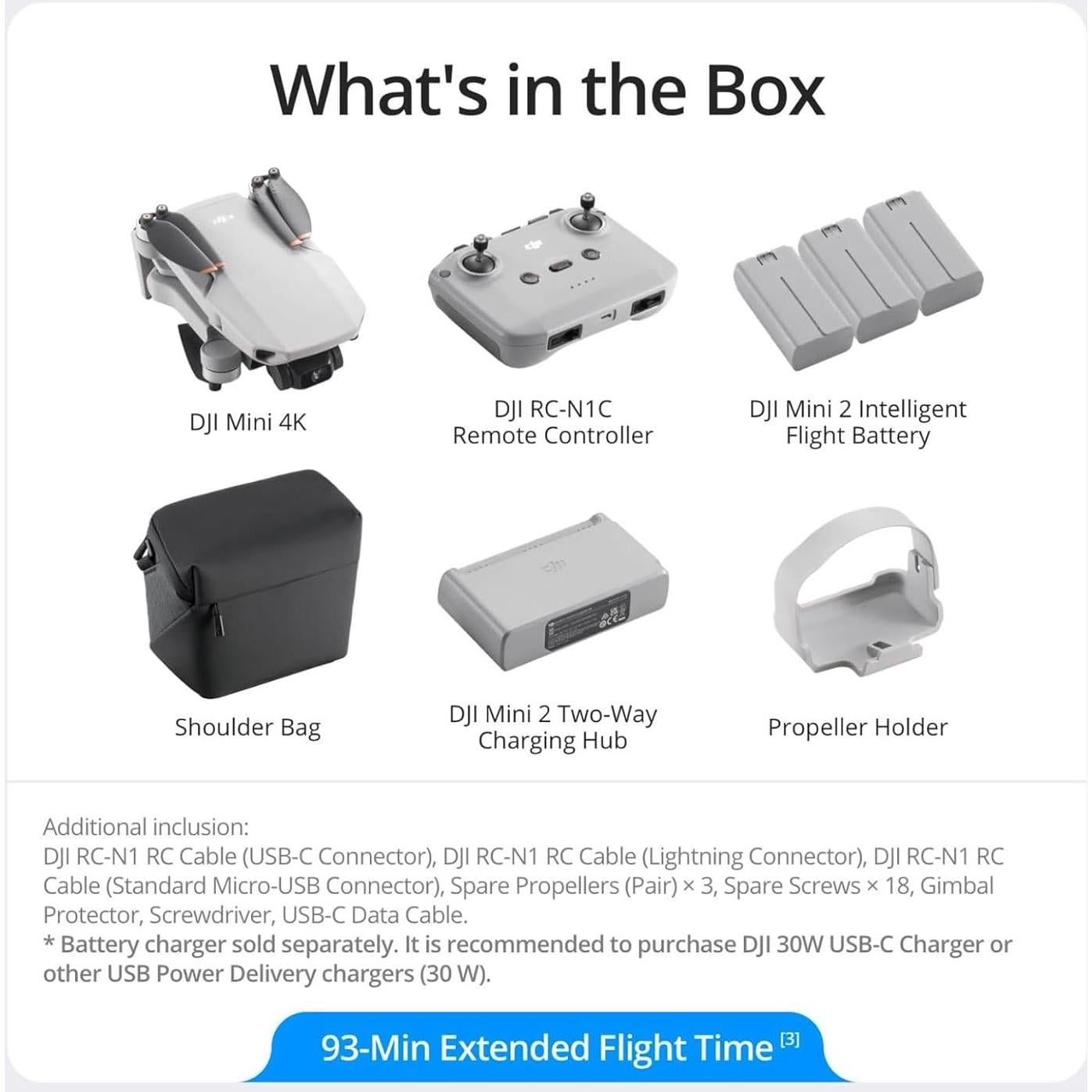 DJI Mini 4K Fly More Combo, Drone with 4K UHD Camera for Adults, Under 249 g, 3-Axis Gimbal Stabilization, 10km Video Transmission, Auto Return, 3 Batteries for 93-Min Max Flight Time, QuickShots