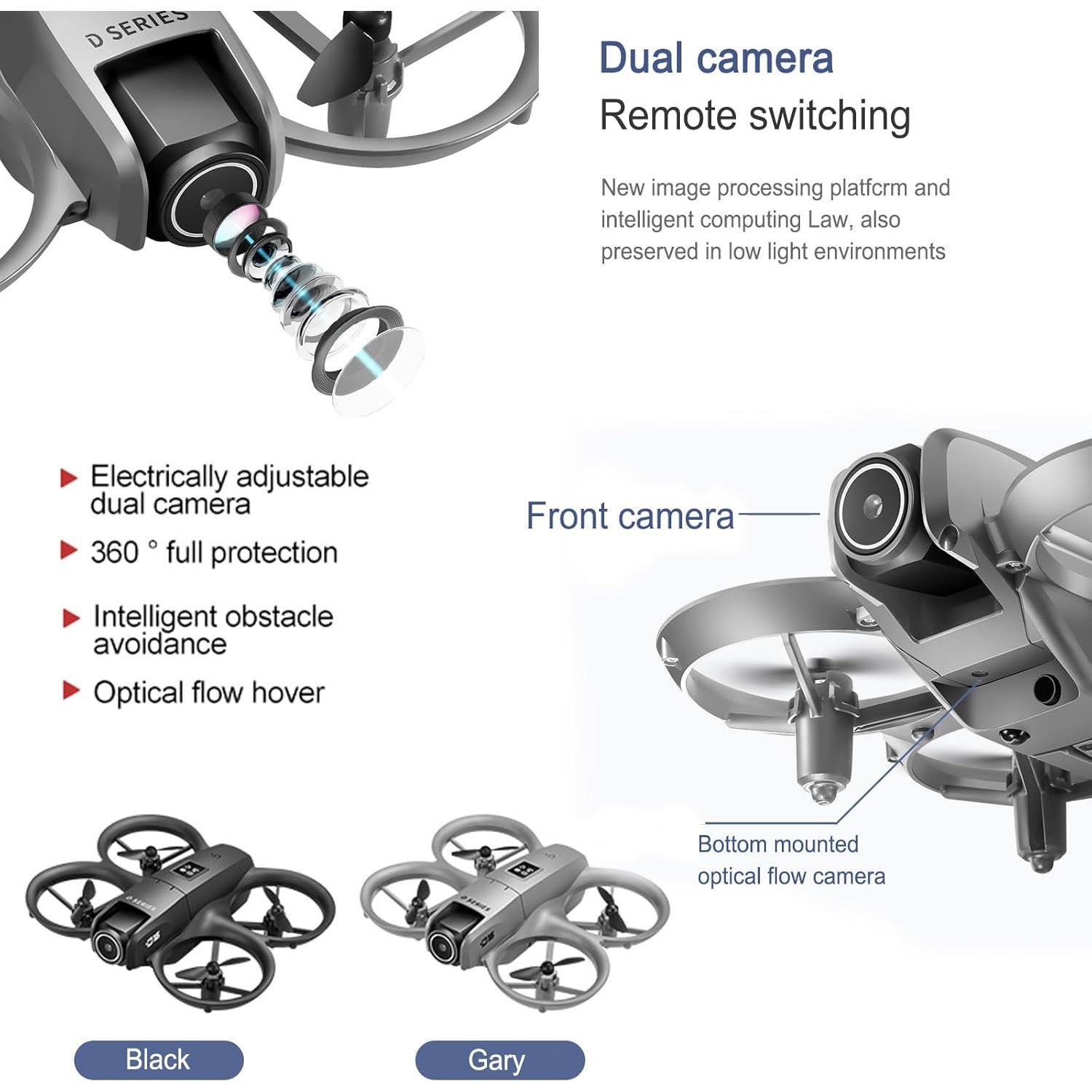 Dron THOAML D16 con cámara HD 1080P, 2 baterías, negro