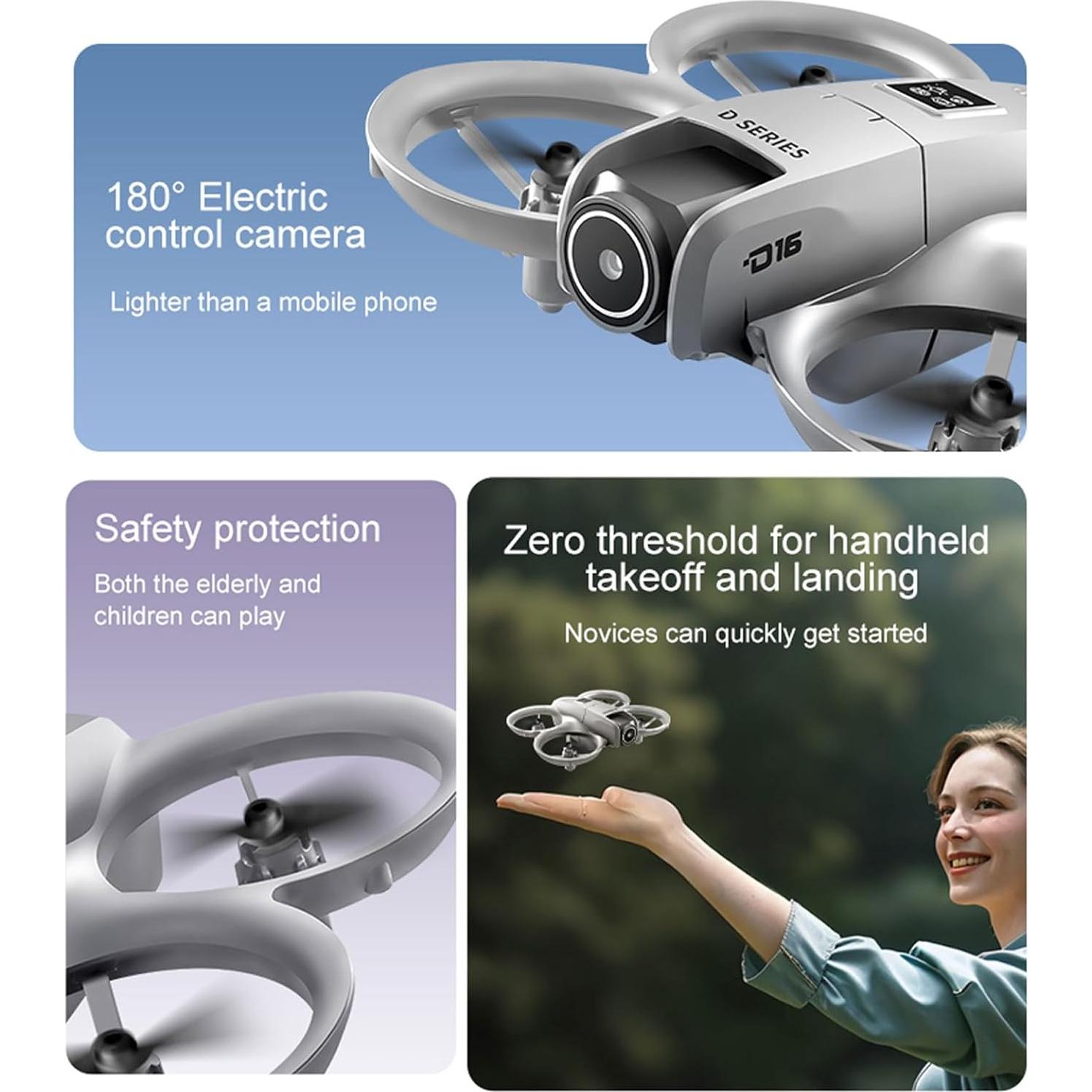 Dron THOAML D16 con cámara HD 1080P, 2 baterías, negro