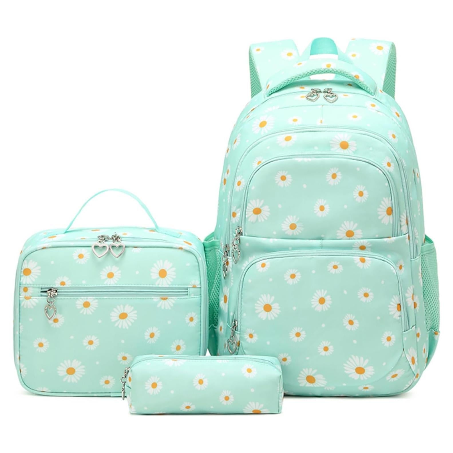 Mochila ZHANAO Daisy Verde 3 en 1 para Niñas Escolar