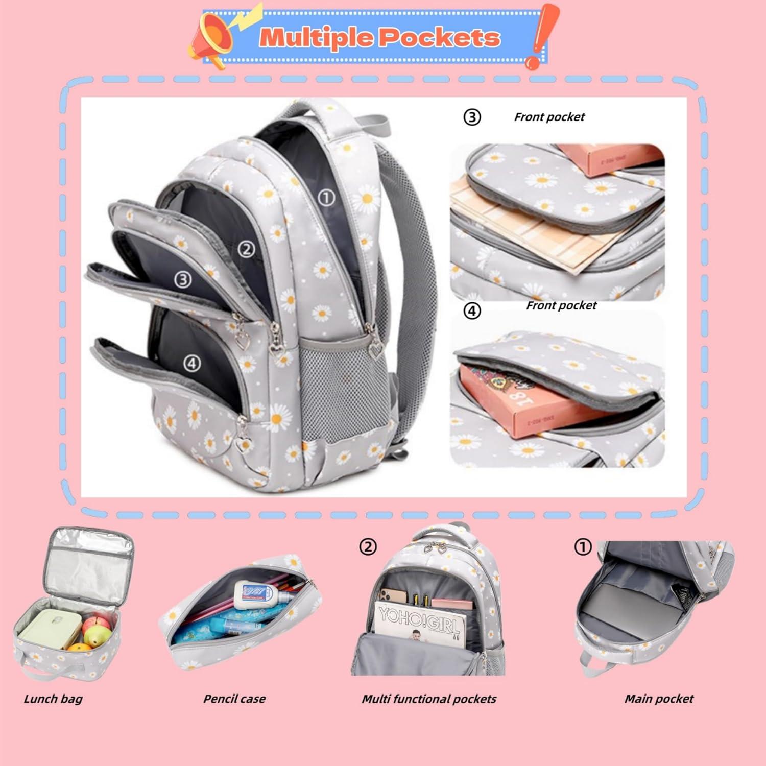 Mochila ZHANAO Daisy Verde 3 en 1 para Niñas Escolar