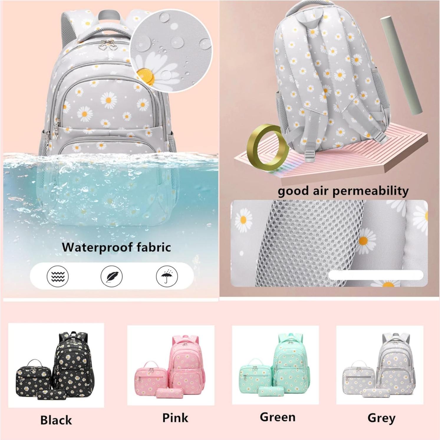 Mochila ZHANAO Daisy Verde 3 en 1 para Niñas Escolar