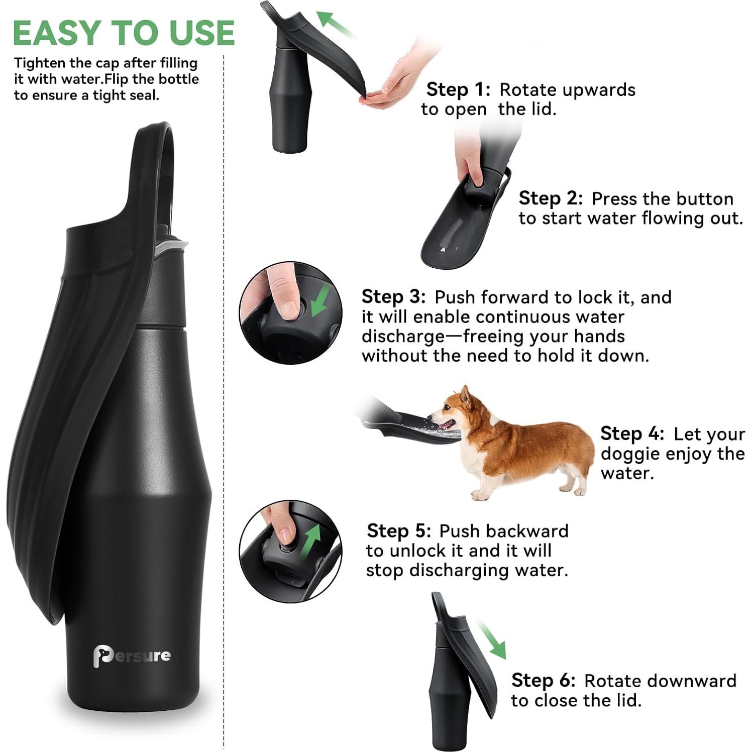 Botella de Agua para Perros Persure 800 ml Acero Inoxidable