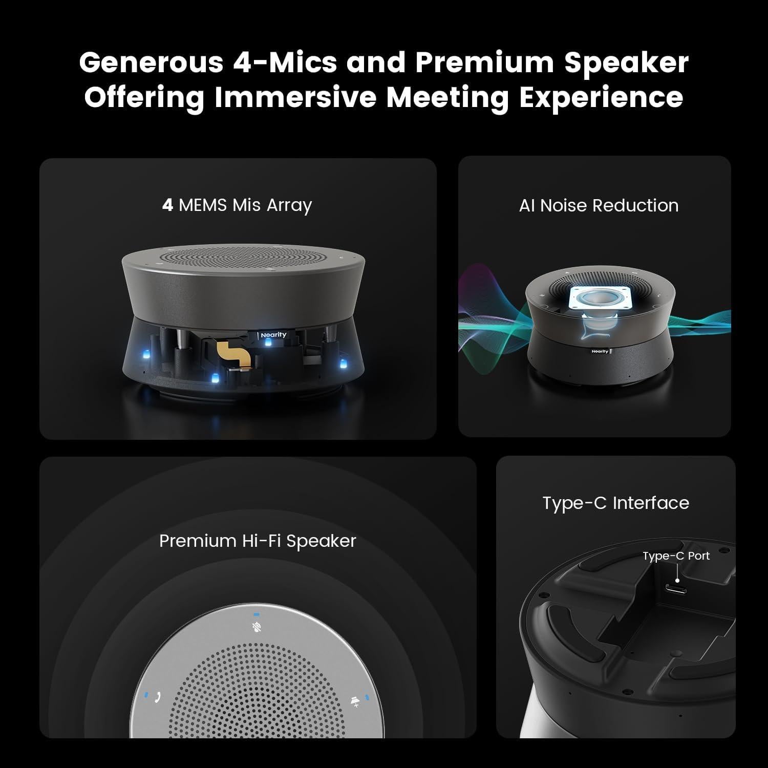 Altavoz A11 NEARITY USB con 4 Micrófonos y Cancelación AI