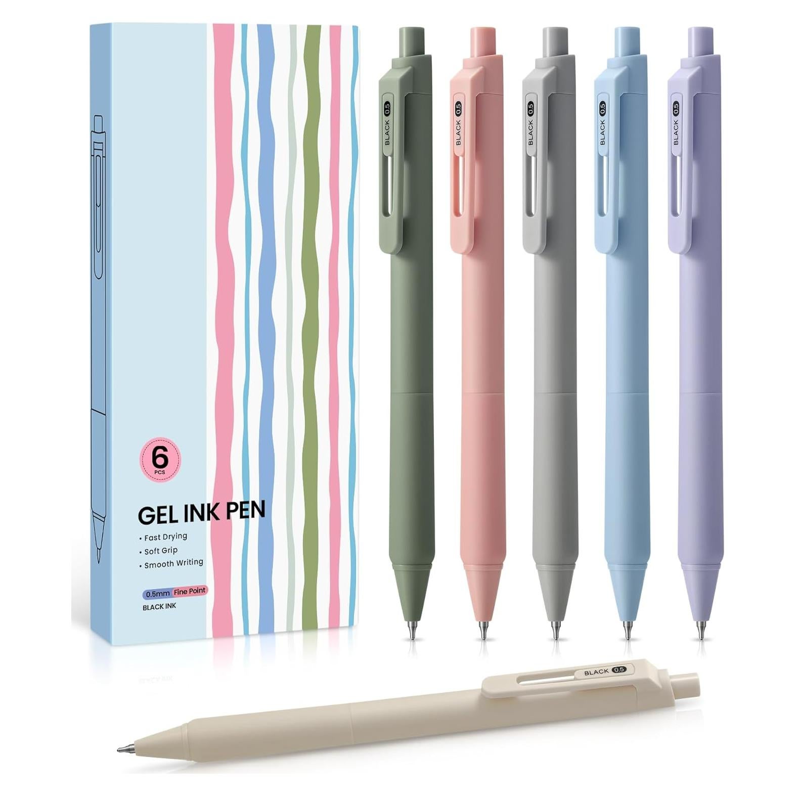 Bolígrafos de Gel Taja 6 Pcs 0.5mm Negro Retráctil Pastel