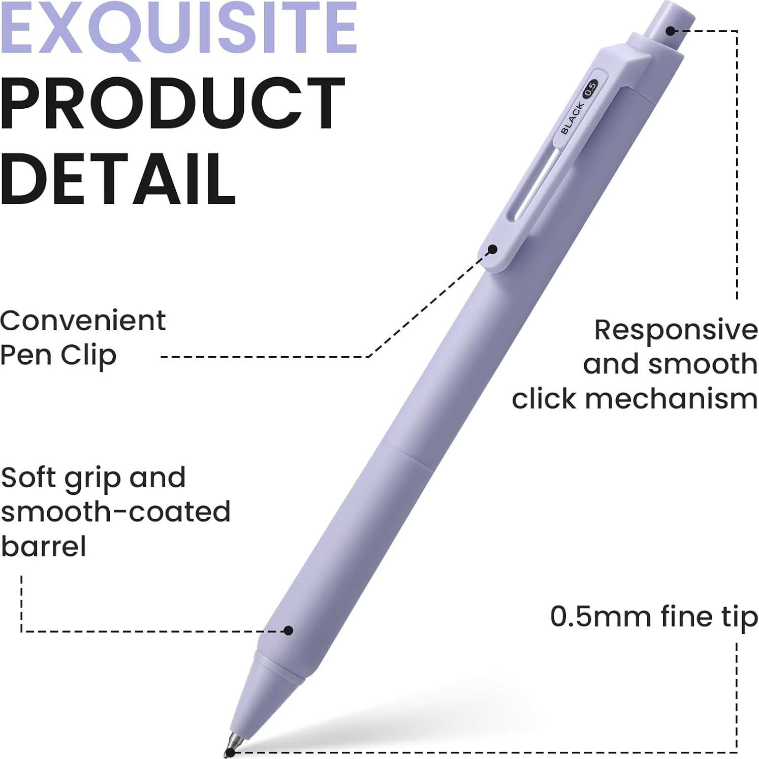 Bolígrafos de Gel Taja 6 Pcs 0.5mm Negro Retráctil Pastel