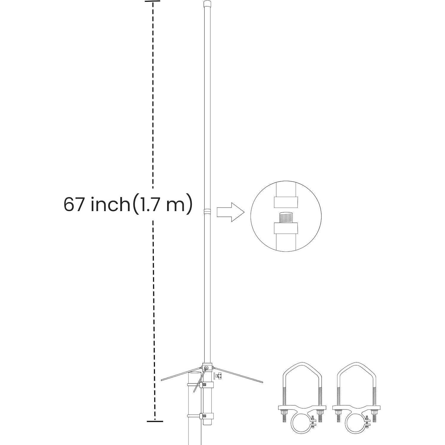 Antena Omnidireccional UHF/VHF 200W AnyTone 1.7m Fibra de Vidrio