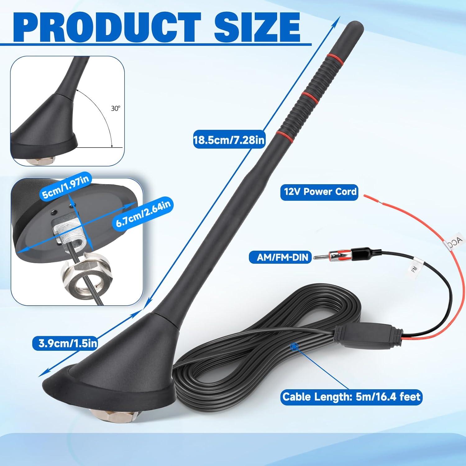 Antena de Radio de Coche Eightwood Amplificada 12V 5m