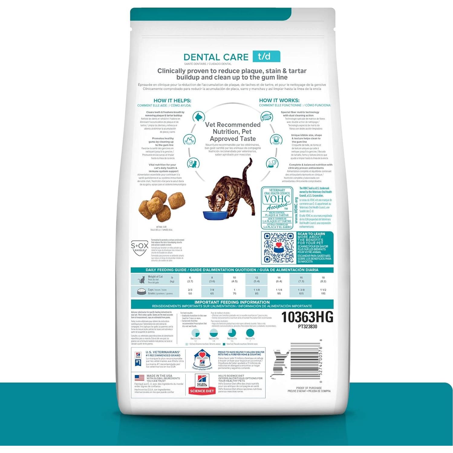 Alimento seco para gatos Hill's t/d Cuidado Dental 1.81 kg Pollo