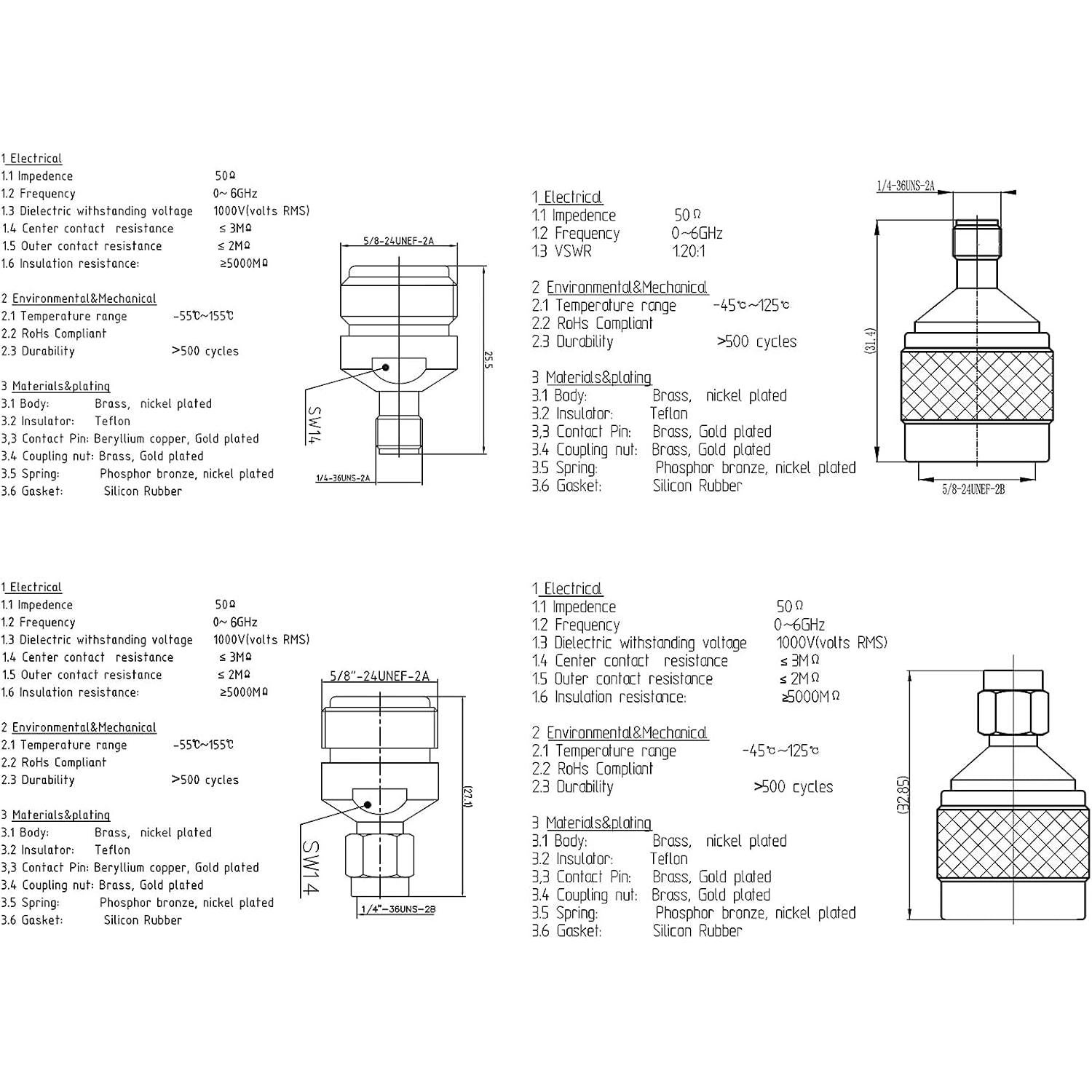 Kit Adaptador SMA a N 4 PCS - Conectores RF para Radio CB