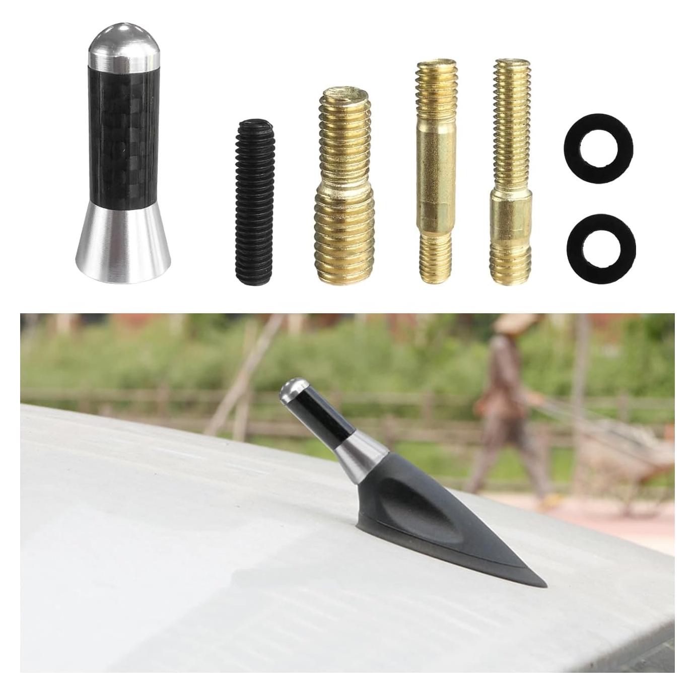 Antena Corta para Auto Augeny, Fibra de Carbono, Plata